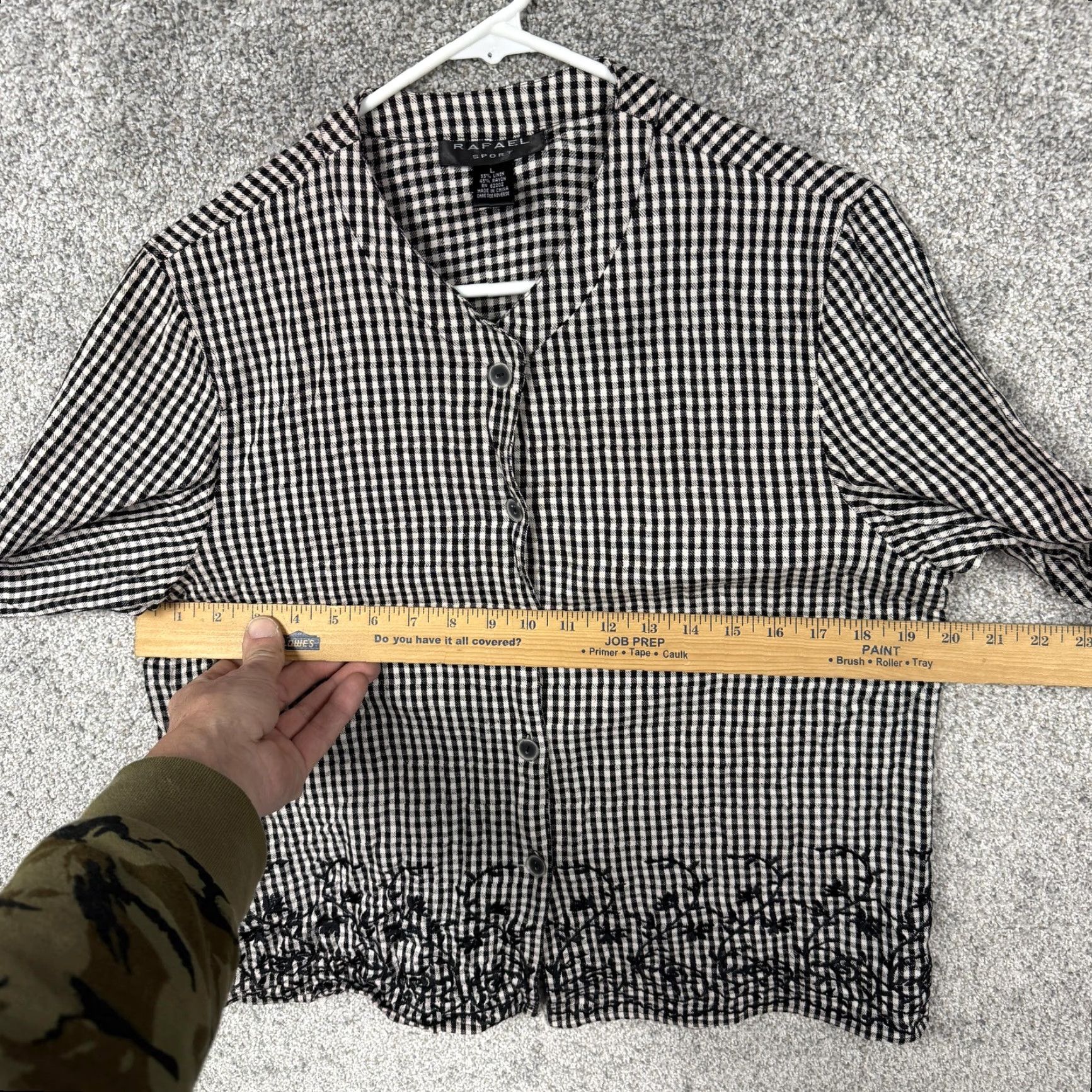 Vintage VINTAGE Rafael Sport Black White Gingham Floral Embroidered 3/4 Sleeve Button-Up Shirt Women L Size L / US 10 / IT 46 - 4 Thumbnail