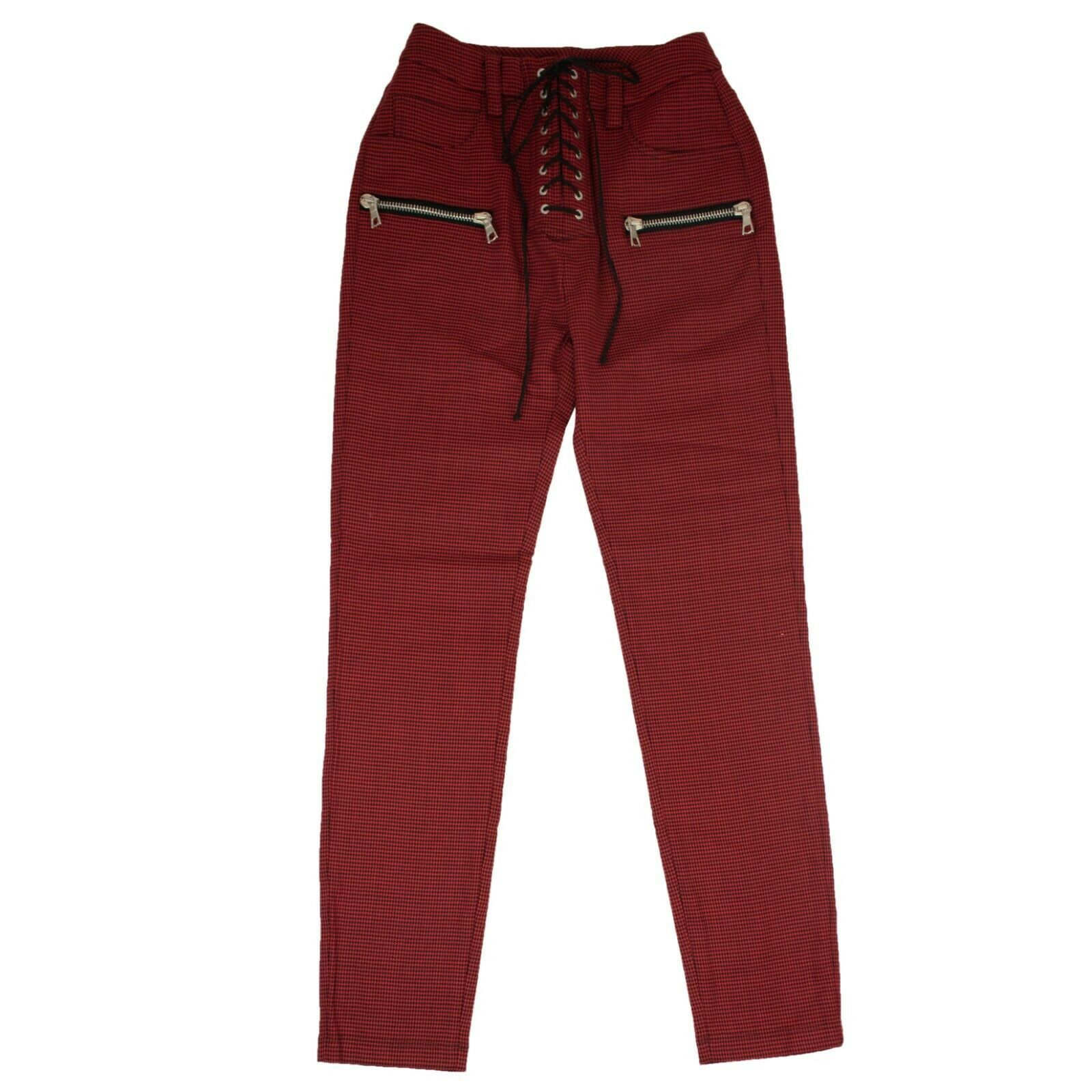 image of Unravel Project Red Houndstooth Print Pants Size Xs, Women's