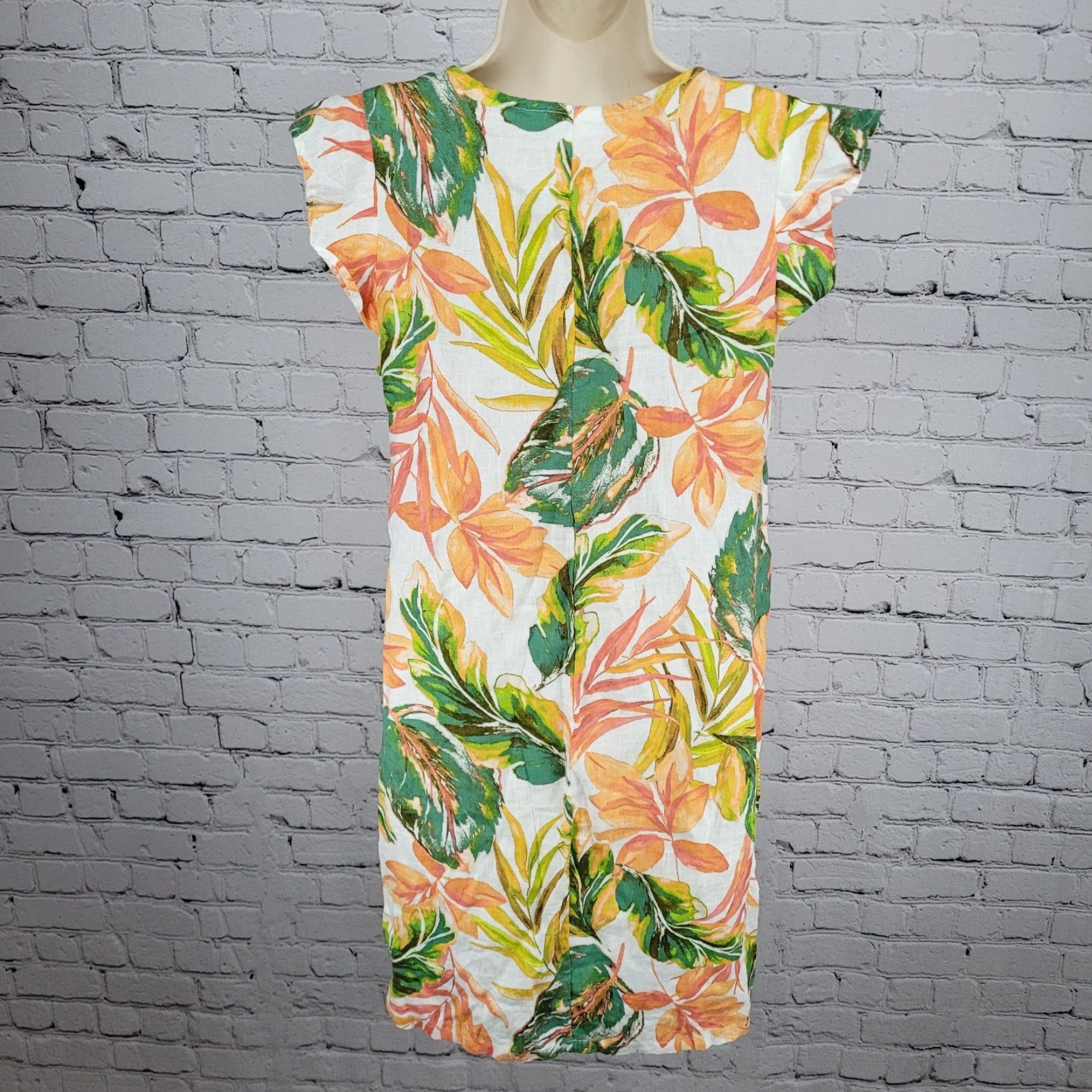 Nicole Miller Nicole Miller Multicolor Linen Leaf Print Flutter Sleeve Shift Dress XS Size XS / US 0-2 / IT 36-38 - 2 Thumbnail