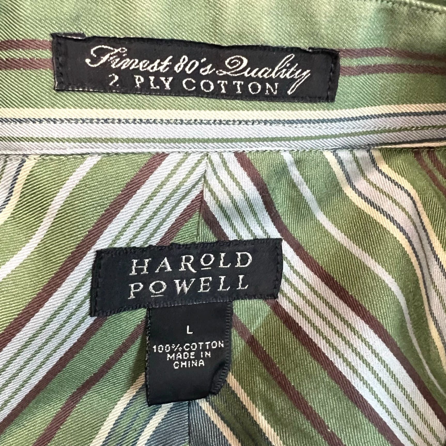 Vintage Harold Powell Striped Shirt Button L Green Long Sleeve 2 Ply Cotton Mens Size US L / EU 52-54 / 3 - 5 Thumbnail