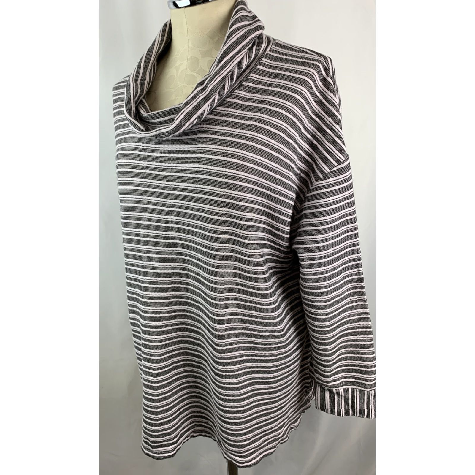 Talbots Talbots 2X Plus Women's Long Sleeve Cowl Neck Black White Stripe Pullover Top Size XXL / US 16-18 / IT 52-54 - 4 Thumbnail