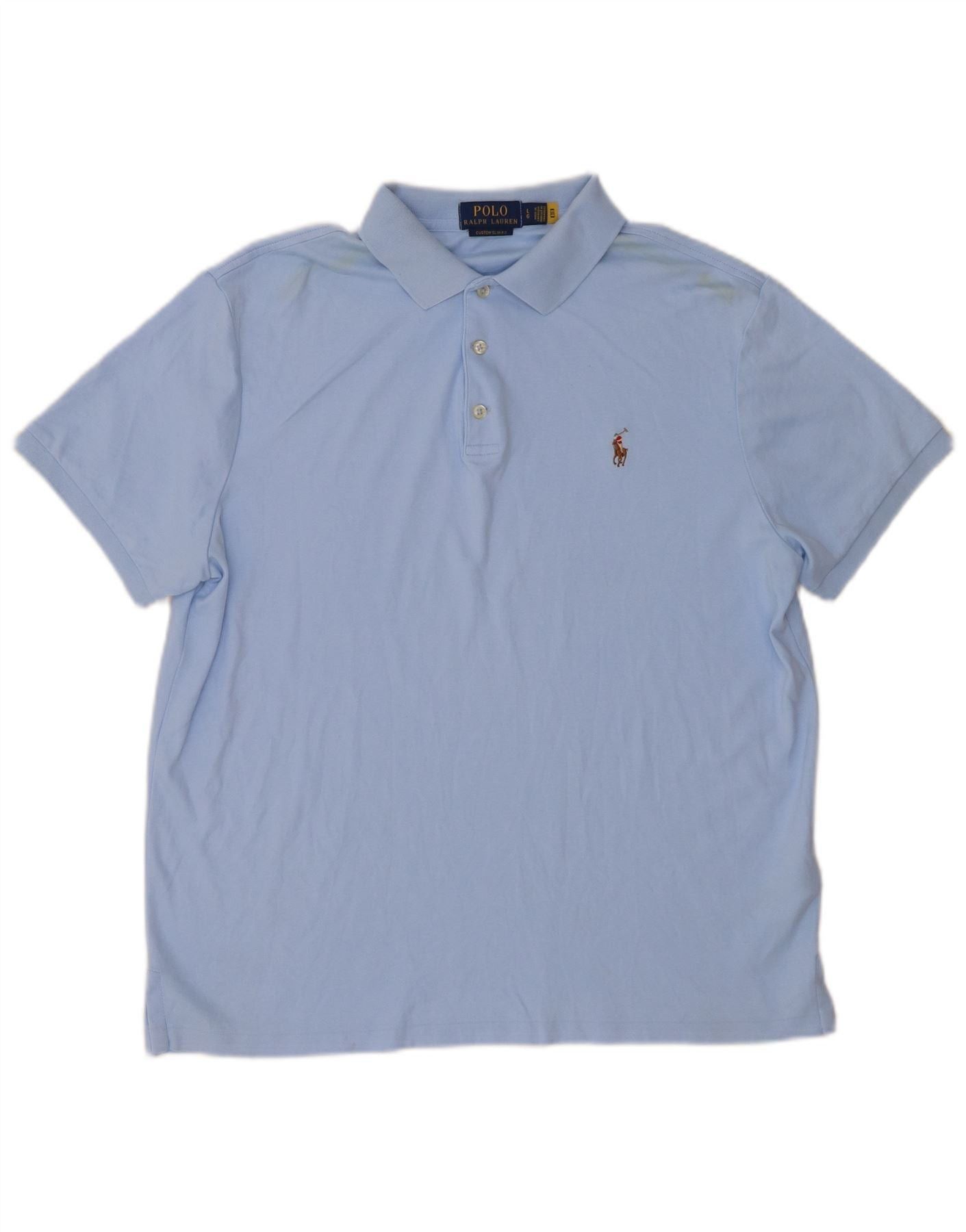Polo Ralph Lauren Mens Custom Slim Fit Polo Shirt Large Blue Cotton Size US M / EU 48-50 / 2 - 1 Thumbnail