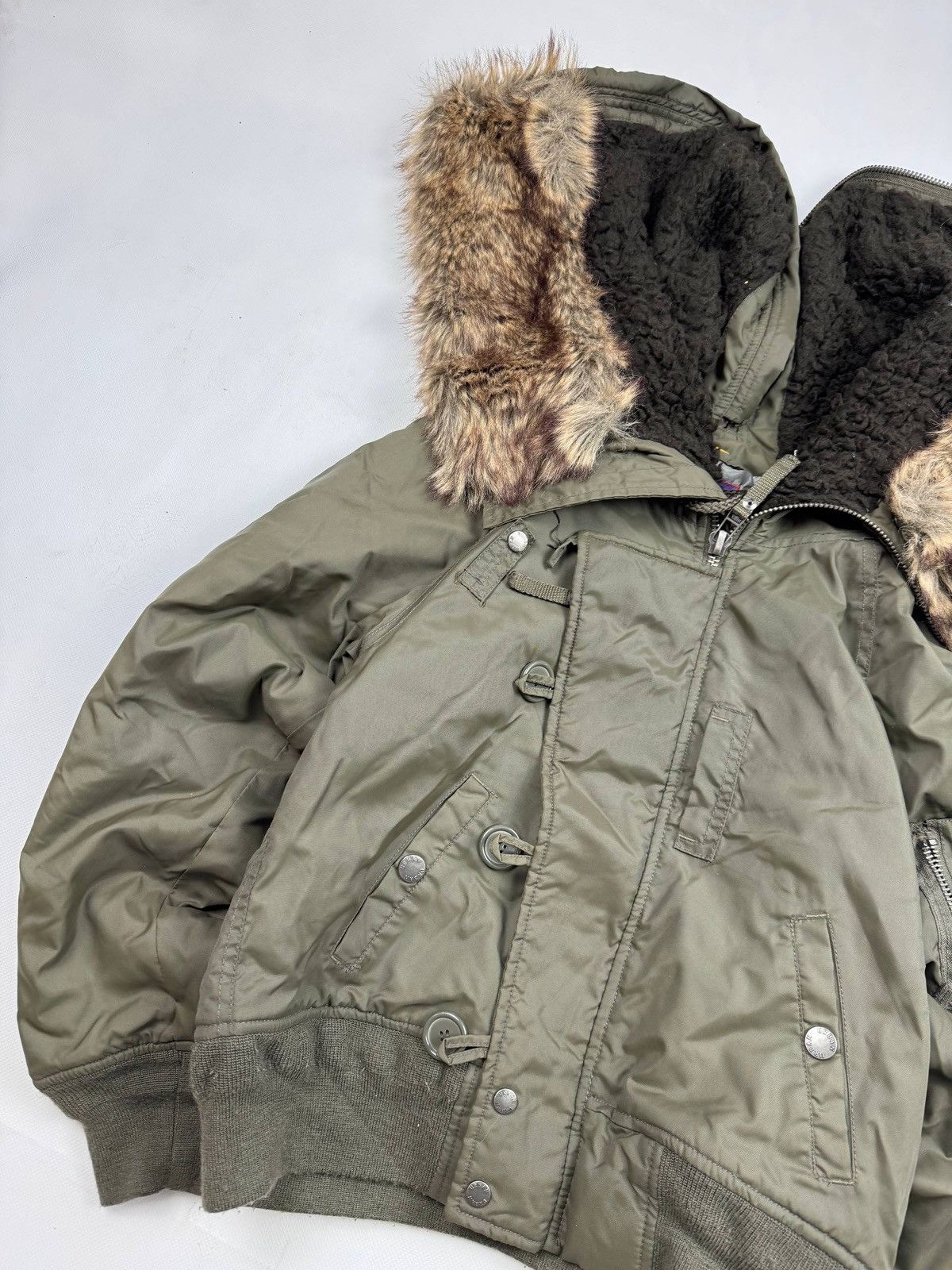 Other Y2k Urban Star Deluxe Fur Hood Bomber Jacket Olive Green Size M / US 6-8 / IT 42-44 - 3 Thumbnail