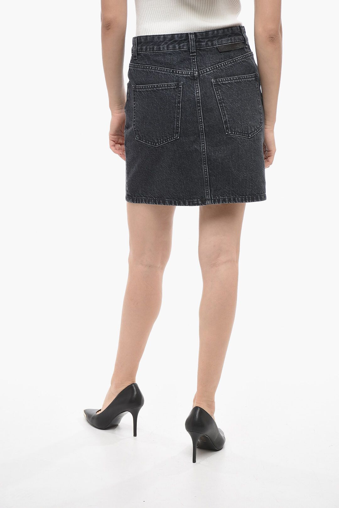 Stella McCartney og1mm0824 Stone Washed Denim Miniskirt in Black Size 28" / US 6 / IT 42 - 2 Thumbnail