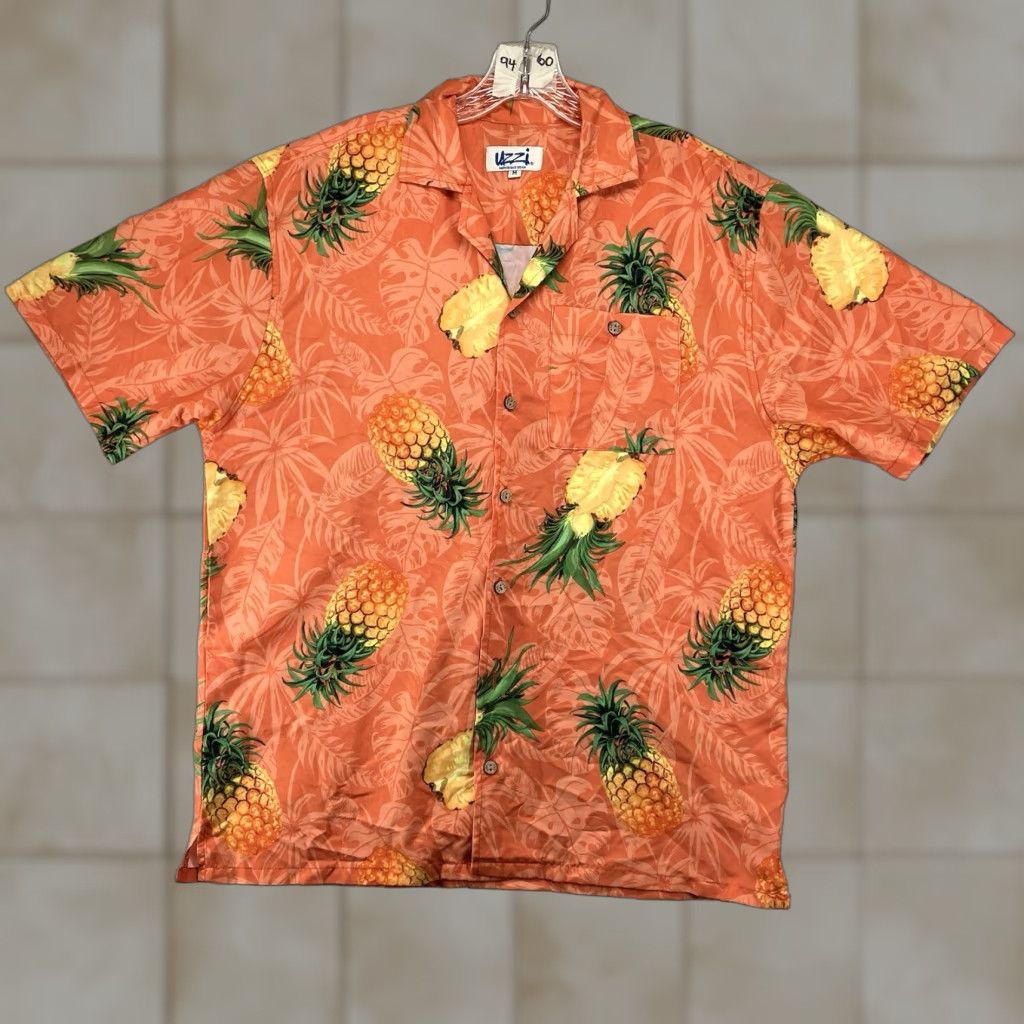 FUZZI VINTAGE Uzzi Mens Hawaiian Pineapple Shirt M Regular Button-Up Short Sleeve Floral Orange Beach Retro Tropical Island 46 in Mens Size US M / EU 48-50 / 2 - 1 Thumbnail