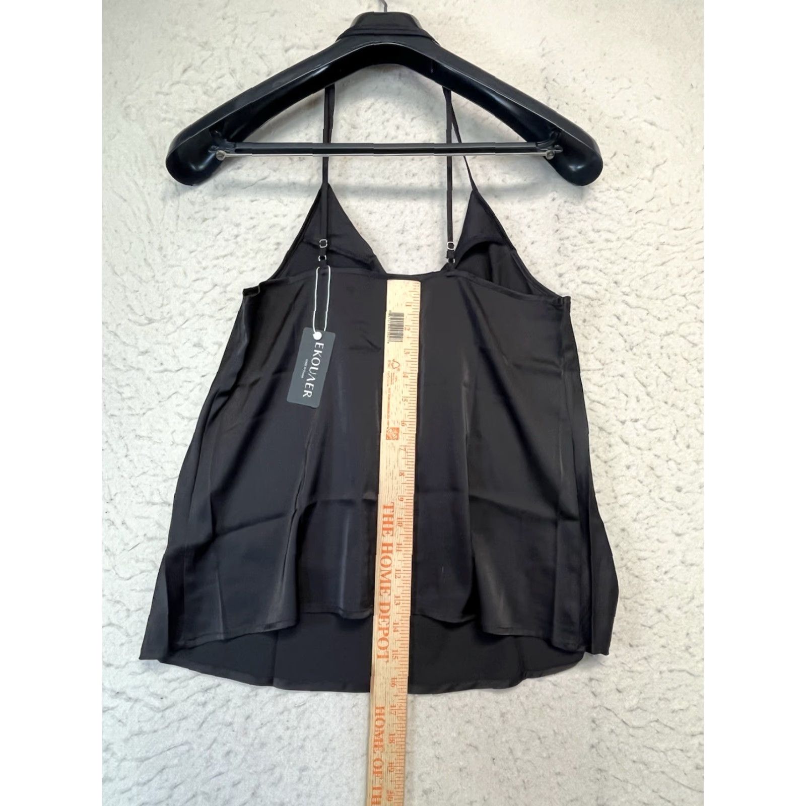 Vintage Ekouaer Womens Tank Black Strappy Lightweight Medium Satin Polyester Blend V-Neck Bohemian Casual Top Size M / US 6-8 / IT 42-44 - 4 Thumbnail