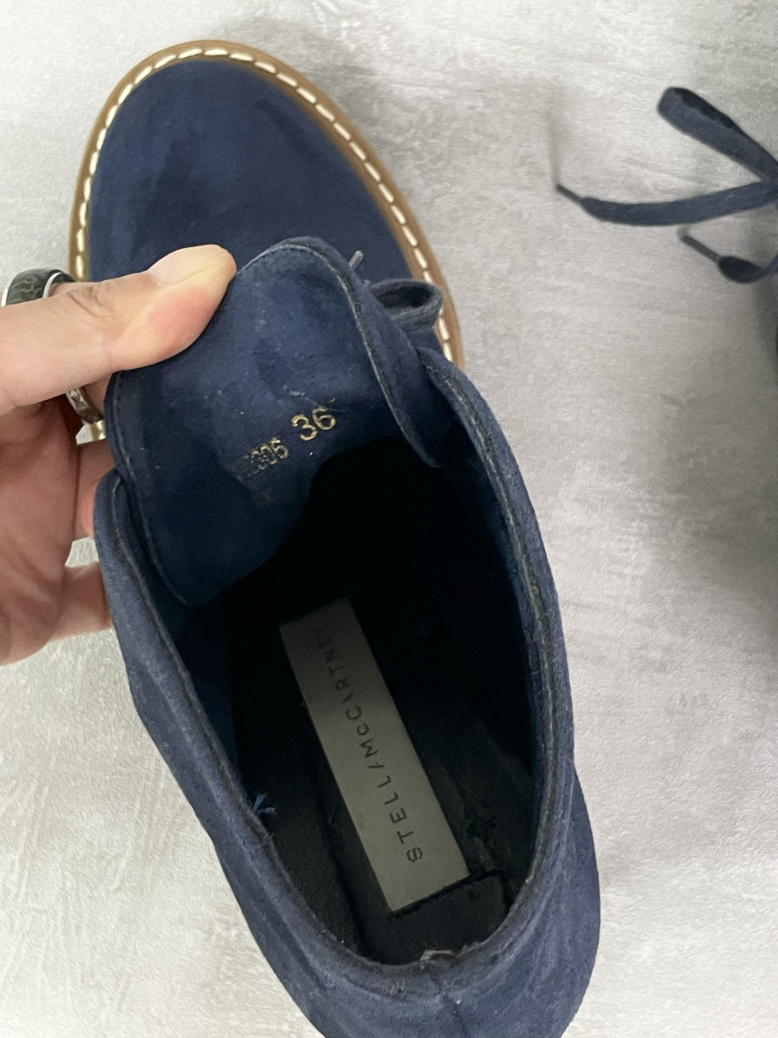 Stella McCartney Stella McCartney Navy Faux Suede Leana Lace Up Wedge Booties Size US 6 / IT 36 - 4 Thumbnail