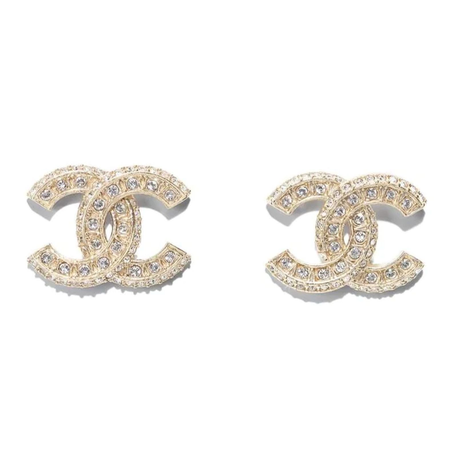 Chanel Chanel Gold Transparent Crystal Statement Stud Drop Earrings Size ONE SIZE - 1 Thumbnail