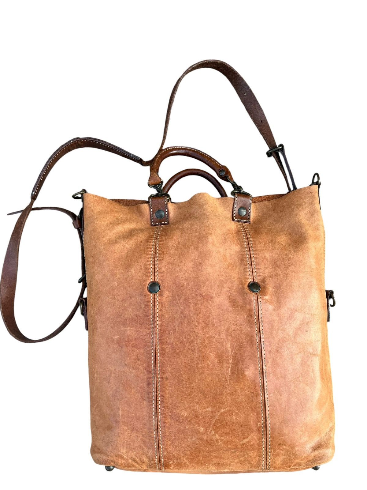 Leather Vintage REI Japan Distress Fade Patina Leather 2 Way Bag Size ONE SIZE - 6 Thumbnail