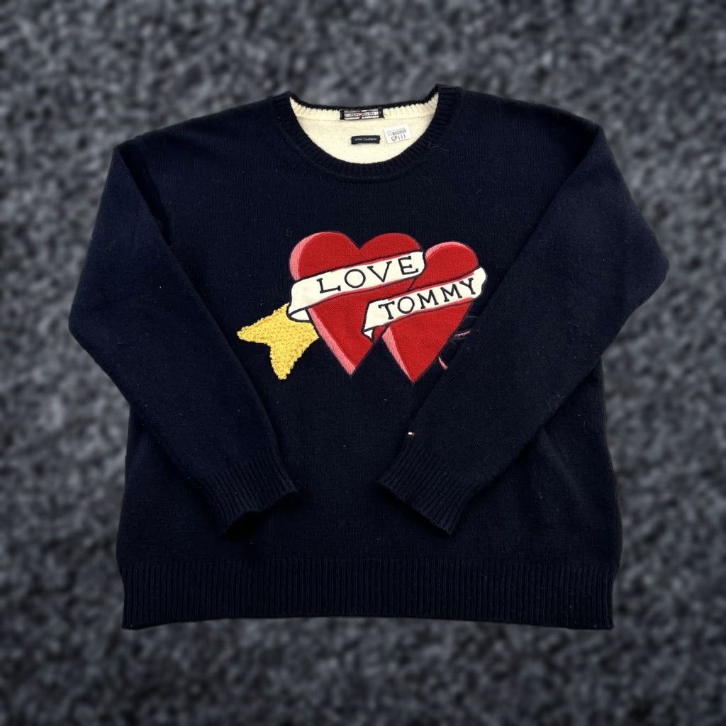 Tommy Hilfiger Tommy Hilfiger Sweater Womens Large Blue Long Sleeve Heart Graphic Wool Cashmere Pullover Size L / US 10 / IT 46 - 1 Thumbnail