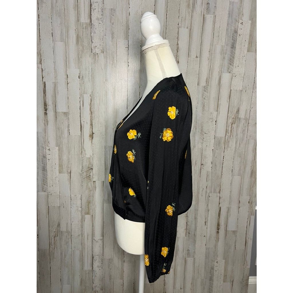 Madewell Madewell Women's Small Black Floral Wrap V-Neck Blouse Size S / US 4 / IT 40 - 8 Thumbnail