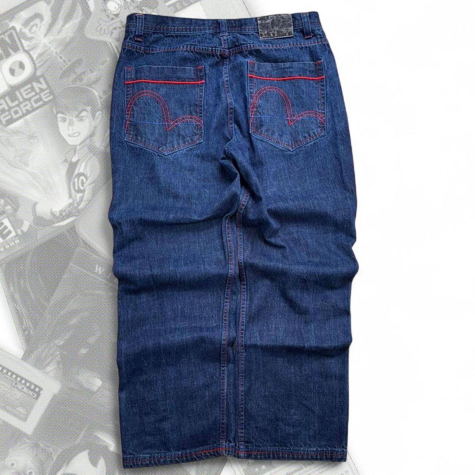 & Other Stories Vintage Y2K Dark Blue Baggy Embroidered Qrule Denim Jeans Size US 36 / EU 52 - 3 Thumbnail