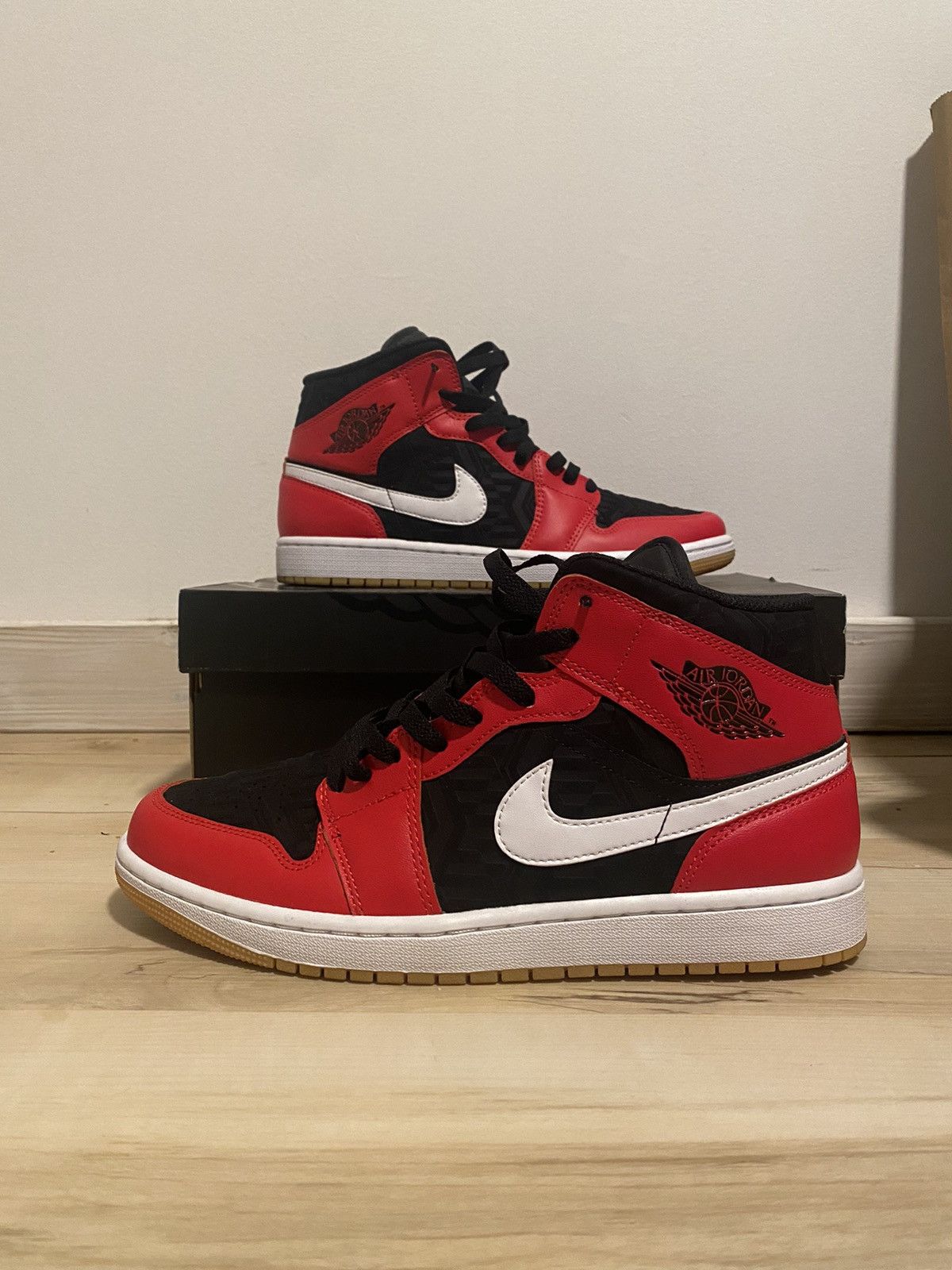 image of Nike Jordan 1 Mid Se Christmas Shoes in Black, Men's (Size 9.5)