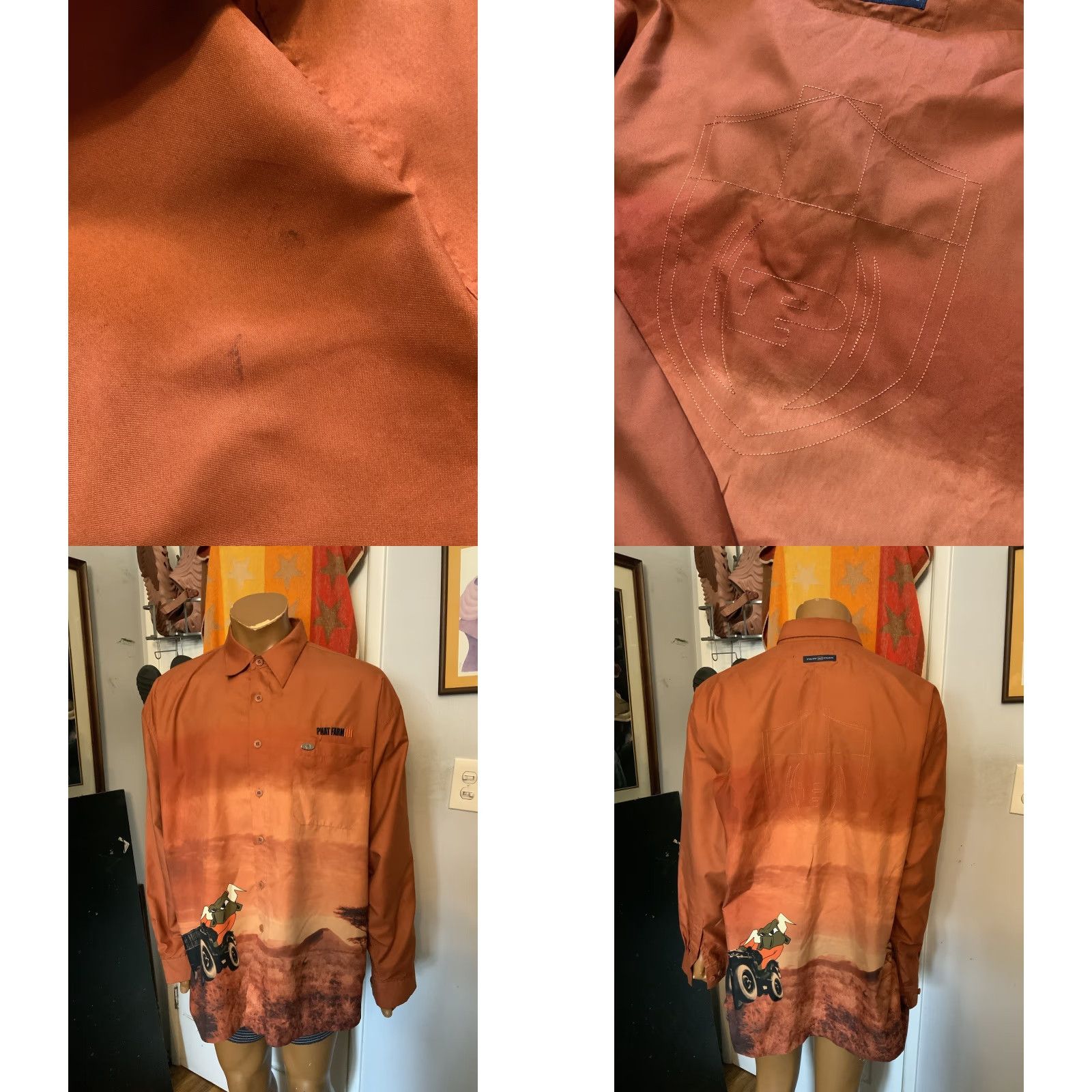 Phat Farm VINTAGE Phat Farm S.U.G. Sport Utility Garments Bull Racing L/S Button Shirt XXL Orange Mens Button-Up Long Sleeve Size US XXL / EU 58 / 5 - 8 Thumbnail