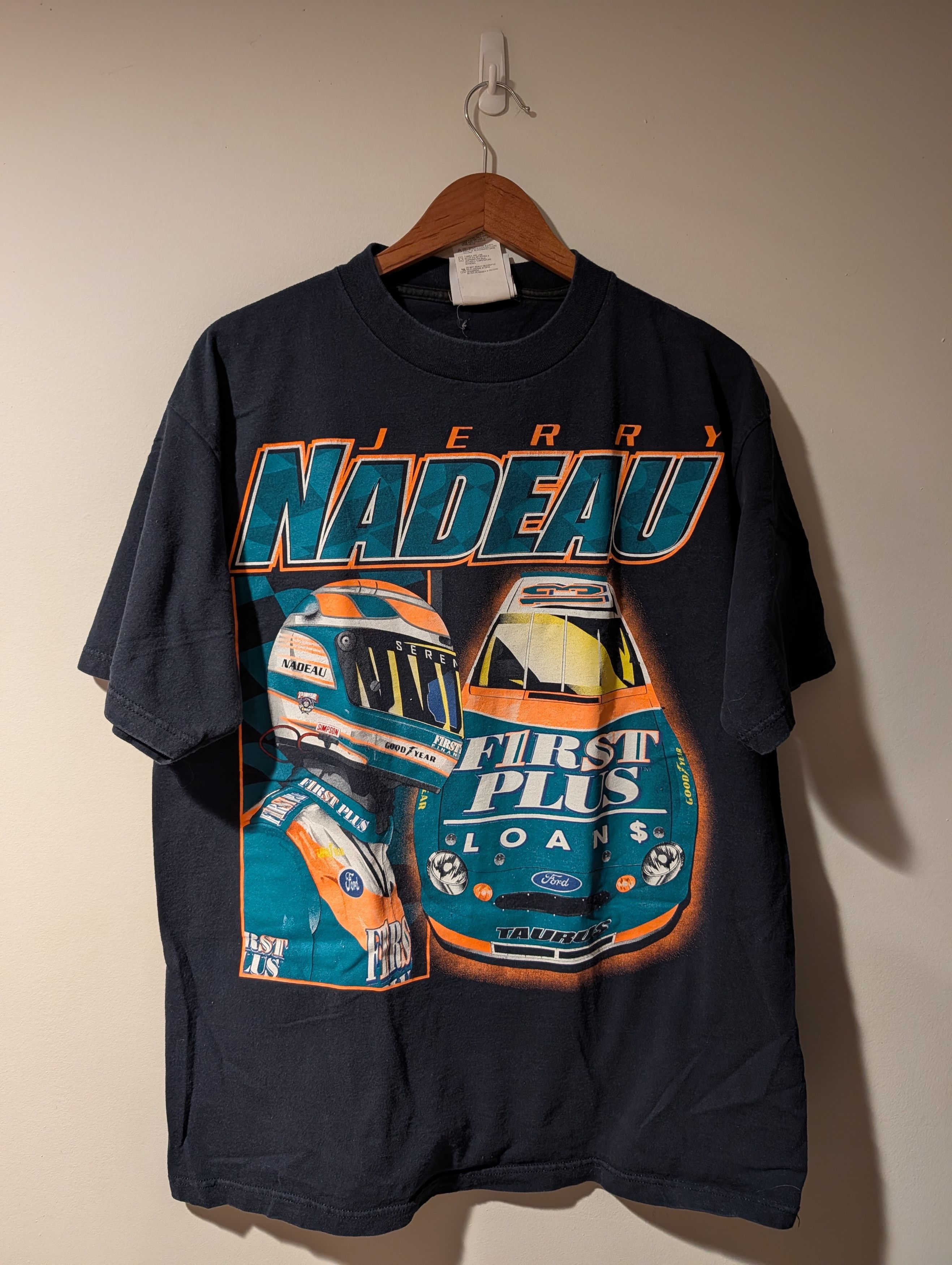 NASCAR Vintage Jerry Nadeau #13 Nascar T-Shirt First Marino Ford Size US XL / EU 56 / 4 - 1 Thumbnail