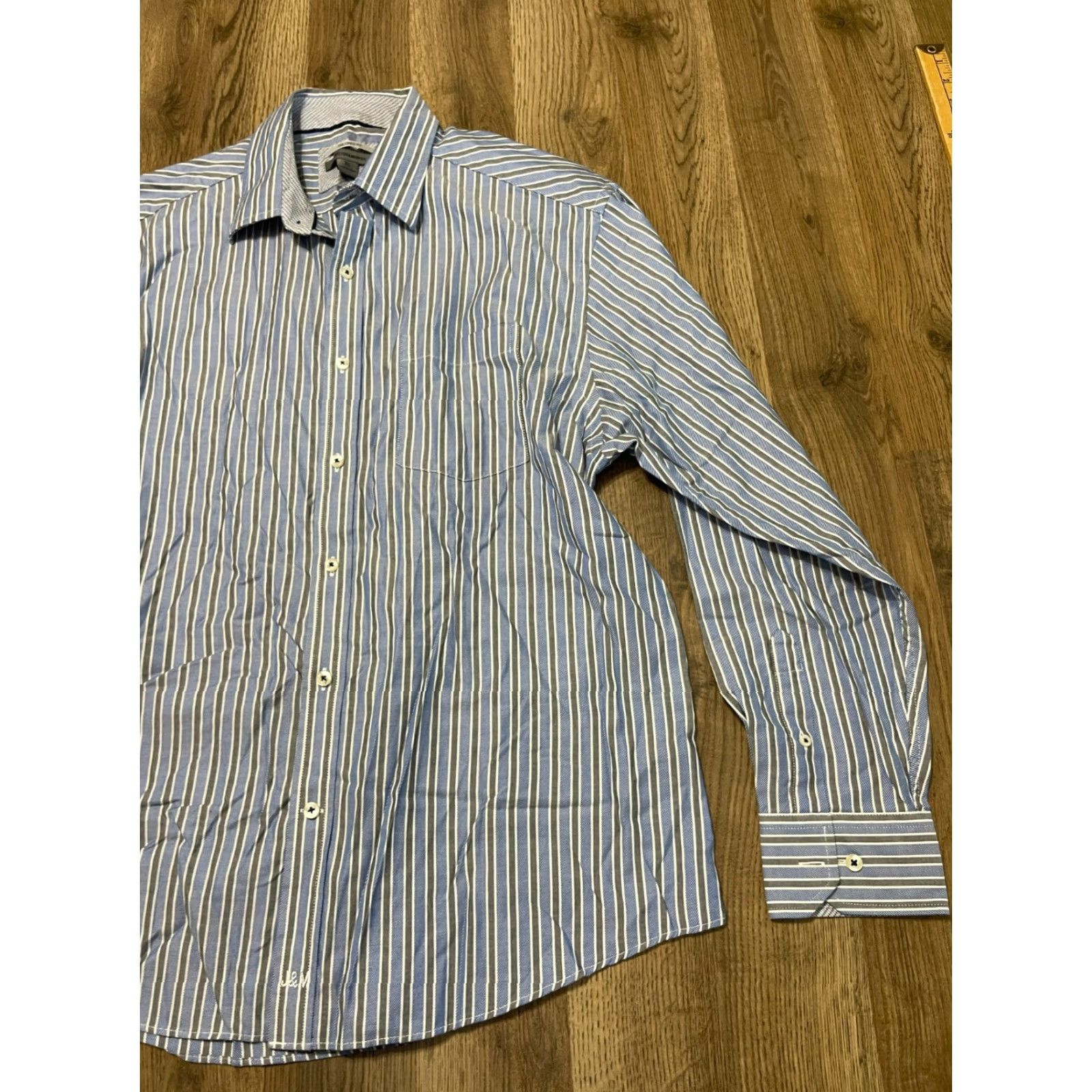 Johnston & Murphy Johnston & Murphy Shirt Men's XL Blue Gray White Striped Tailored Fit Button-Up Long Sleeve Casual Size US XL / EU 56 / 4 - 3 Thumbnail