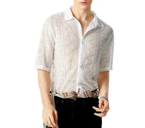 Japanese Brand × Vintage Mesh See Through Lapel Sexy Short Sleeve streetwear y2k Size US M / EU 48-50 / 2 - 2 Thumbnail