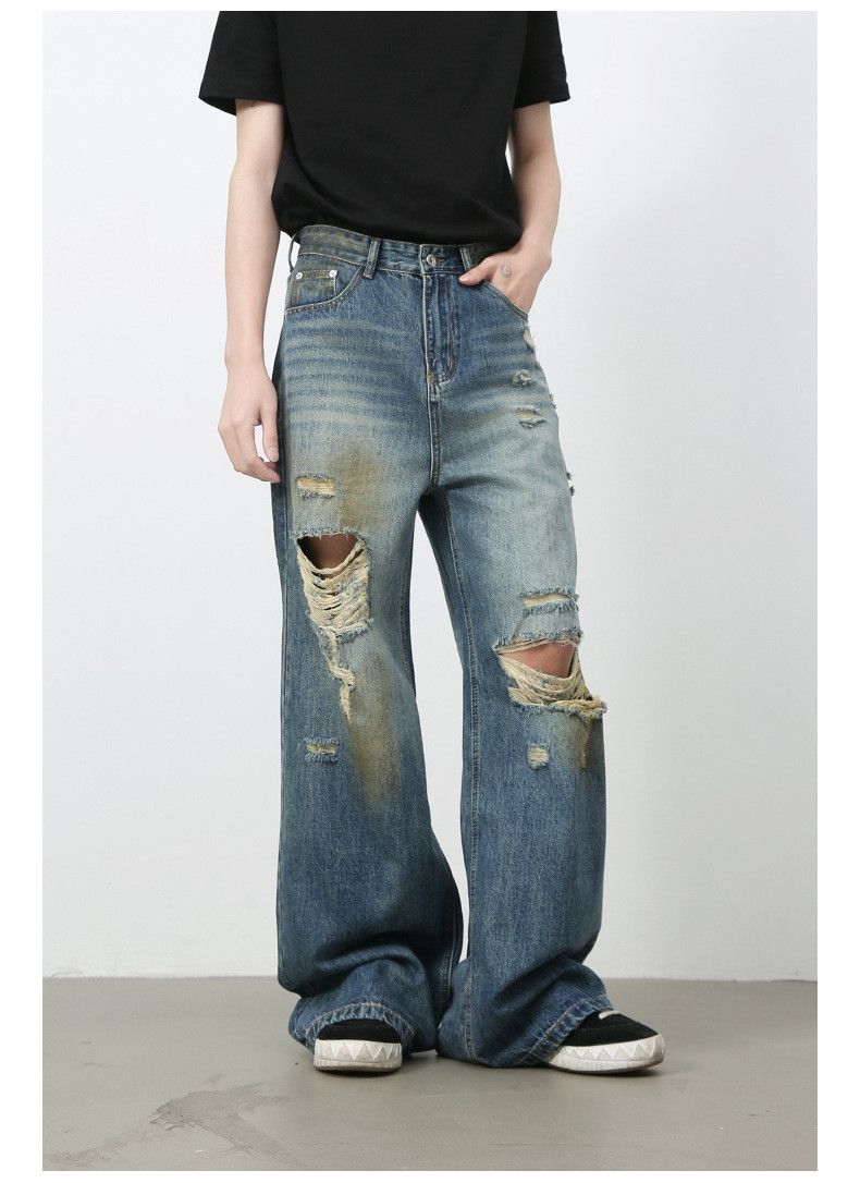 Japanese Brand × Jean American retro men's washed loose straight ripped jeans Size US 32 / EU 48 - 2 Thumbnail