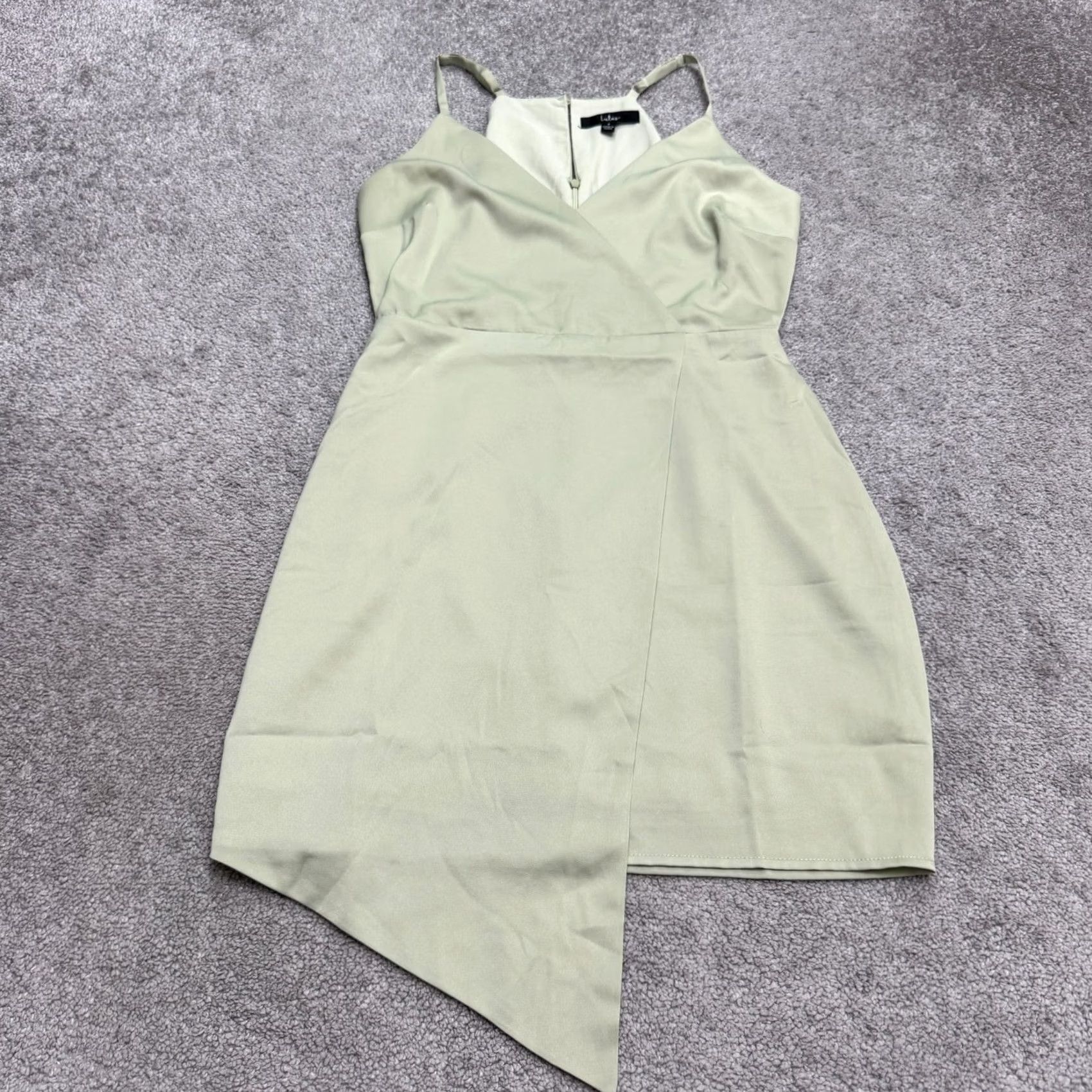 Lulus Lulus What A Stunner Satin Asymmetrical Wrap Mini Dress Womens Small Sage Green Satin Asymmetric Mini Dress Womens Small Green 90s Size S / US 4 / IT 40 - 3 Thumbnail