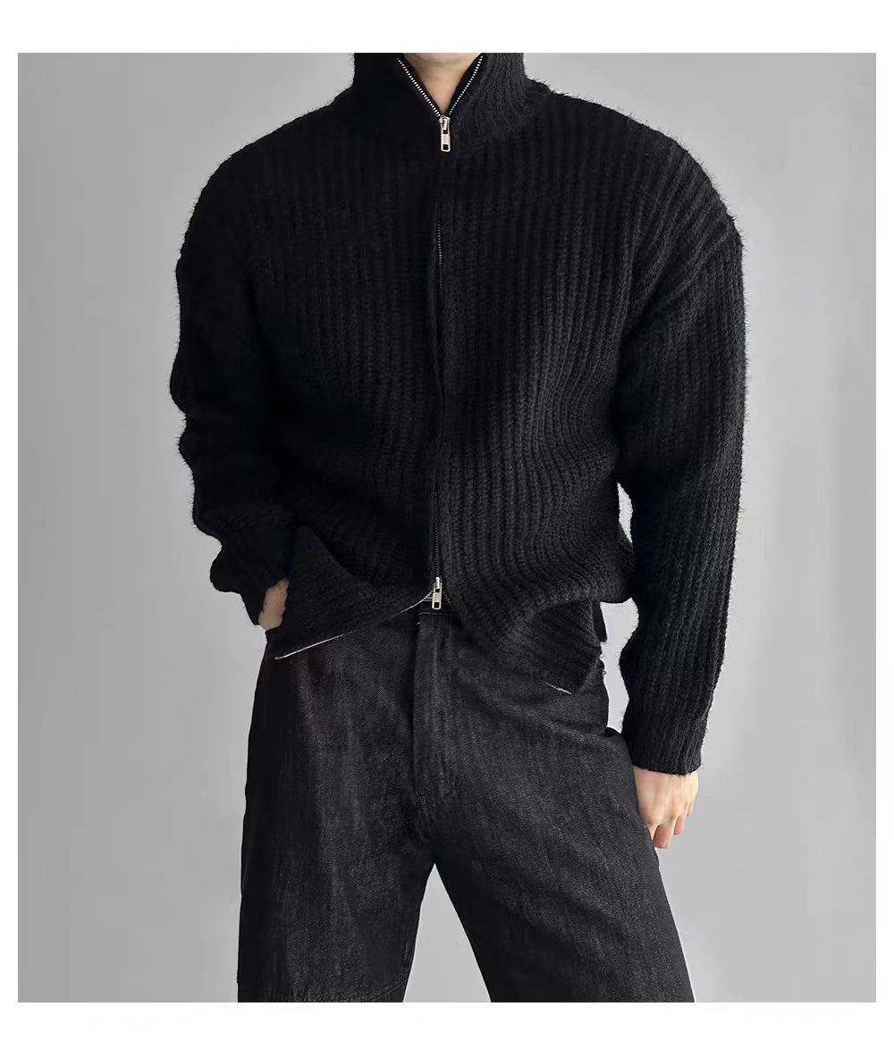 Japanese Brand Vintage Double Zipper Black XL Knit Stand-Up Jacket Coat Size US XL / EU 56 / 4 - 3 Thumbnail
