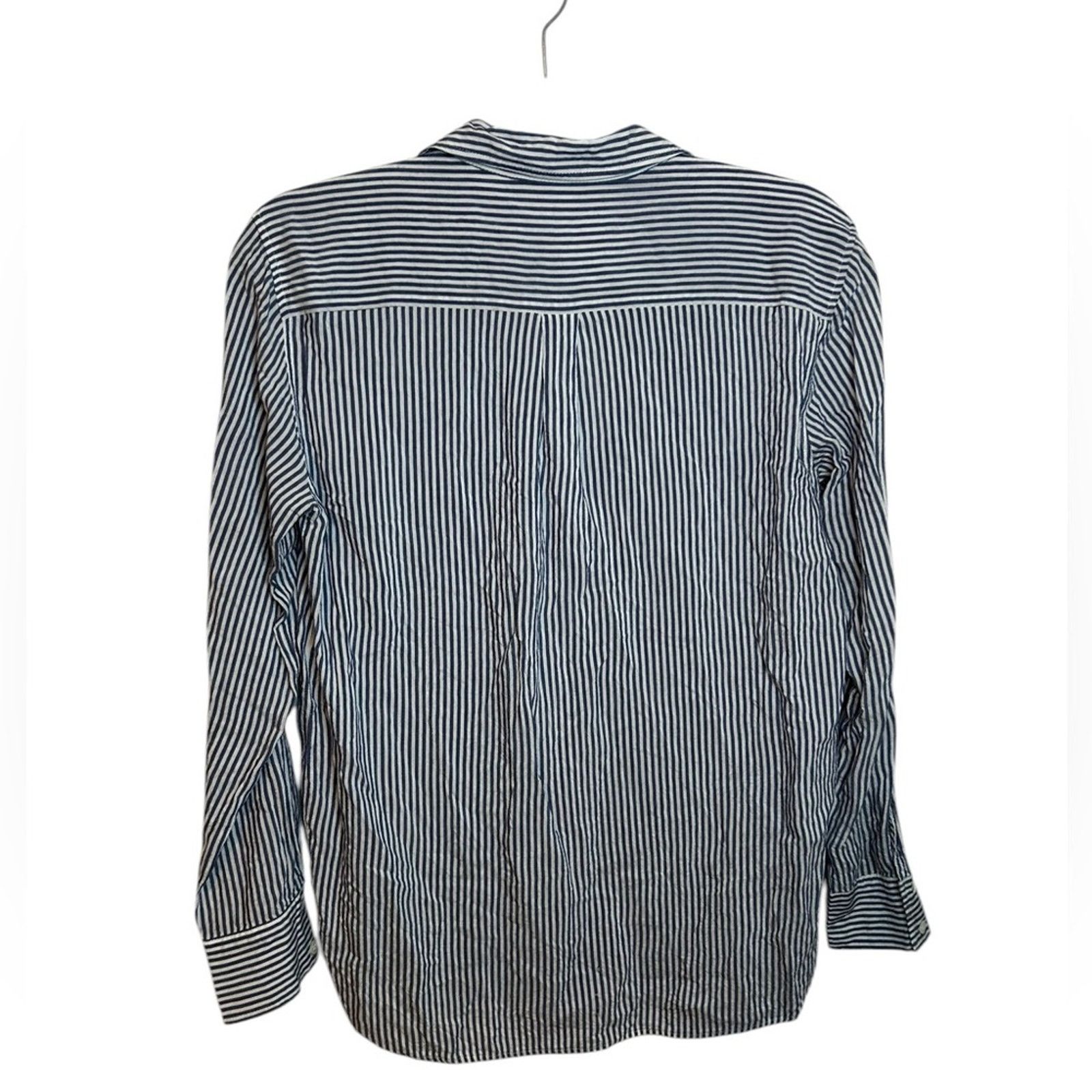 Zara Zara Blue Striped Pocket Boyfriend Shirt Size M / US 6-8 / IT 42-44 - 2 Thumbnail