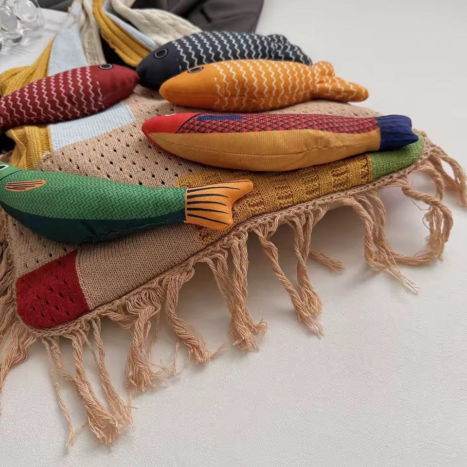 Handmade Handmade Knitted Fish Summer Beach Shoulder Shopping Bag Size ONE SIZE - 5 Thumbnail