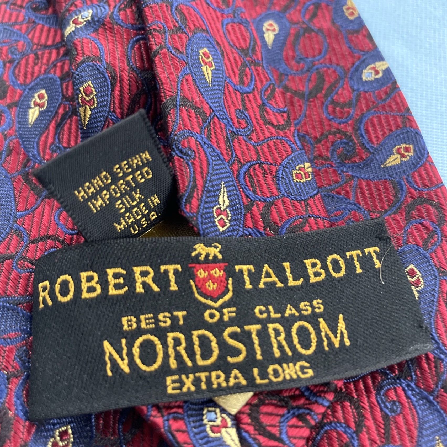 Robert Talbott VINTAGE Robert Talbott Tie Mens 100% Silk Paisley X-Long 4x65 Ruby Red Navy Blue Thick Woven Jacquard Classic Executive Statement Deadstock NWT 9 Size ONE SIZE - 4 Thumbnail