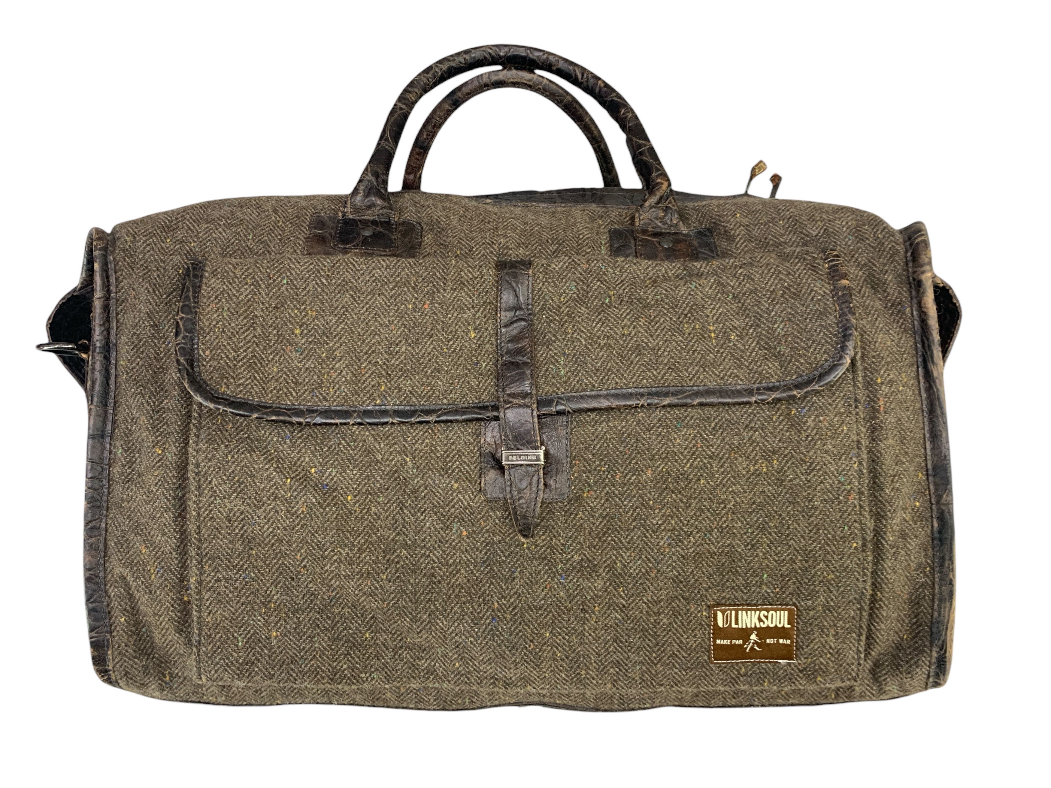 Japanese Brand × Vintage LINKSOUL by BELDING Boston Bag Leather Wool Herringbone Size ONE SIZE - 1 Thumbnail