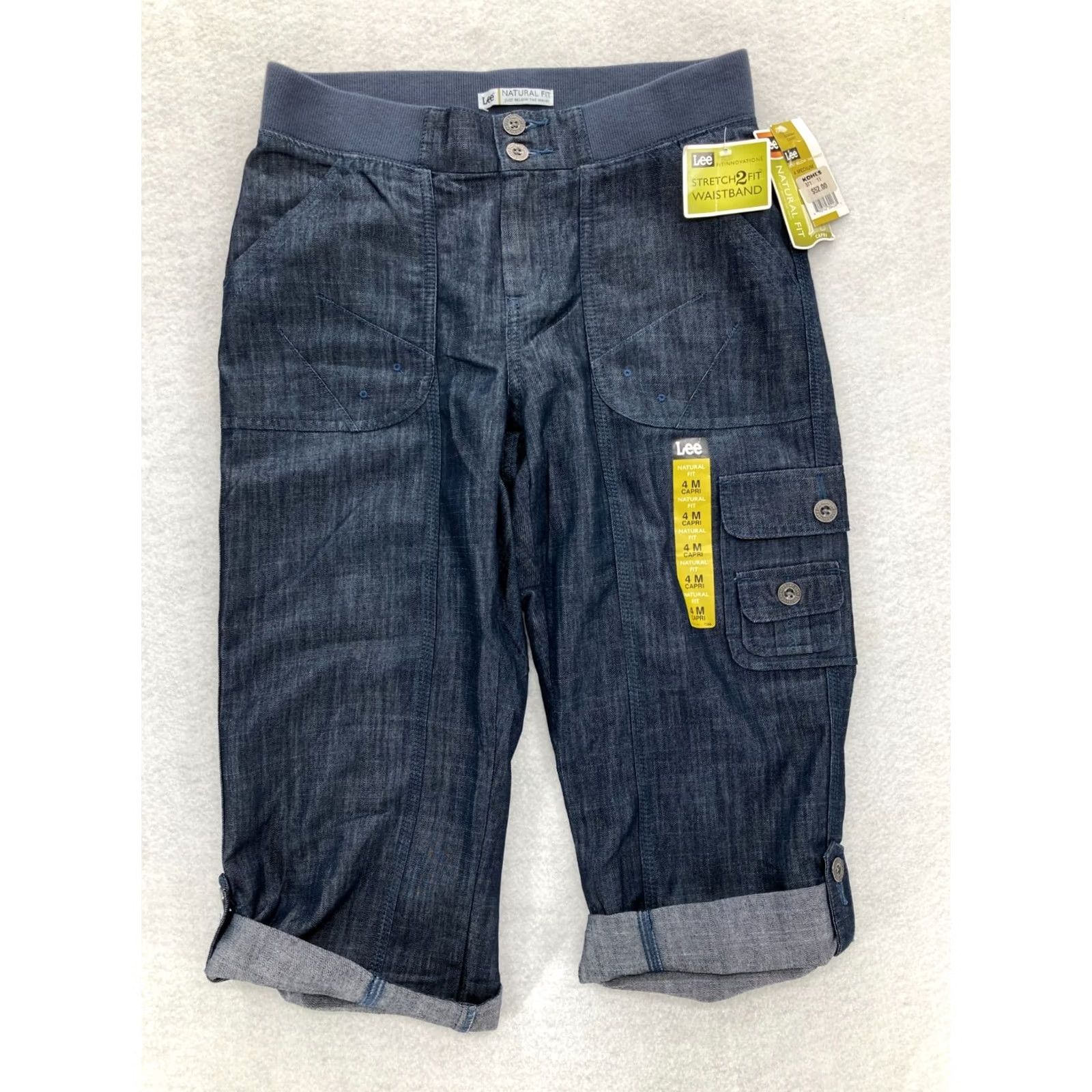 Lee Lee Capri Pants Women 4 Blue Chambray Stretch Waistband Comfort Regular Fit Capris Size 27" / US 4 / IT 40 - 2 Thumbnail
