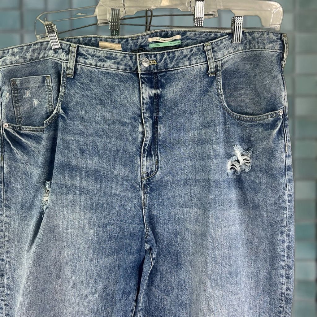 Anthropologie ANTHROPOLOGIE Pilcro Distressed Baggy Denim Jeans Womens 24W 48X30 Blue NWT Jeans Size 42" / US 20 - 1 Thumbnail