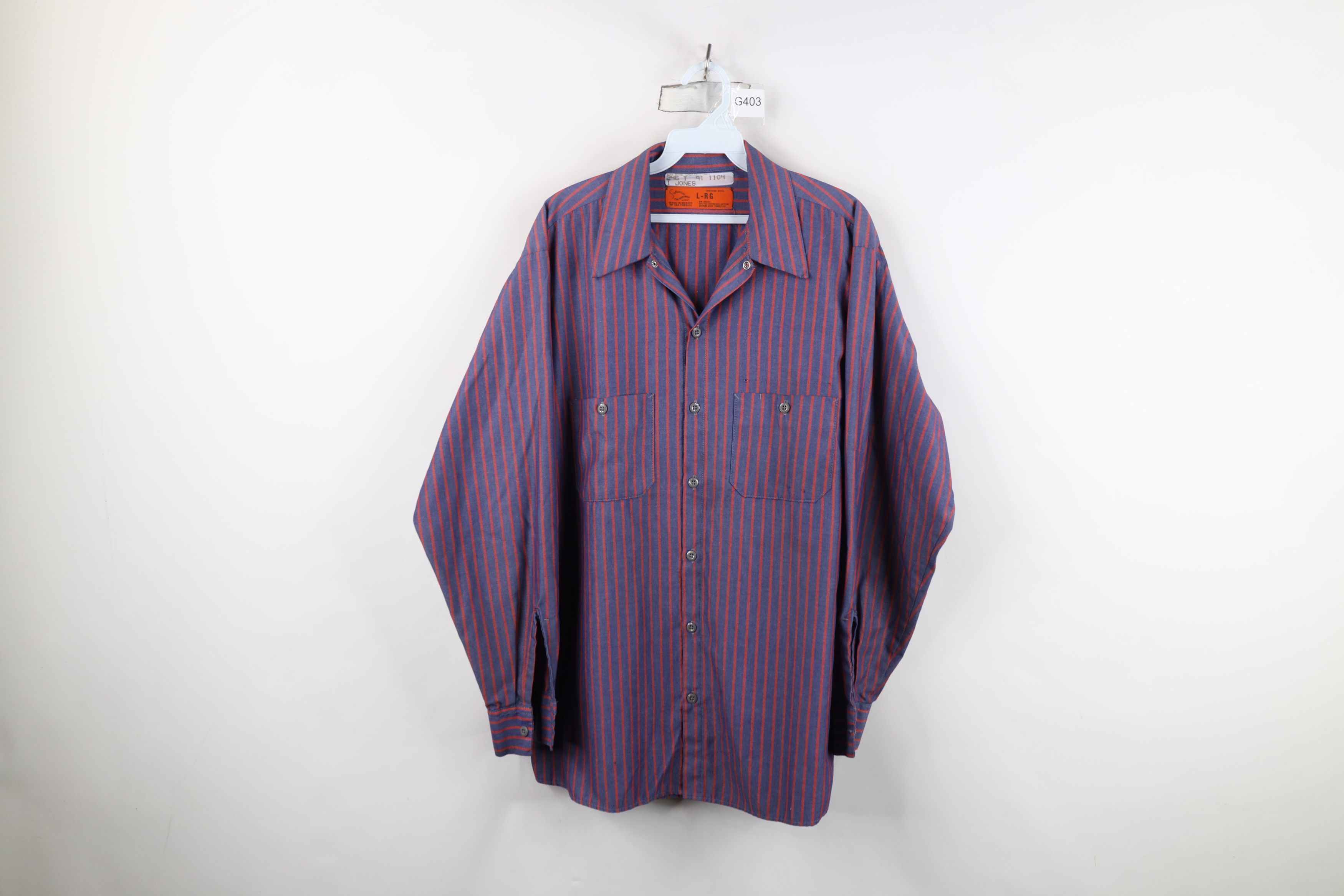 Vintage Vintage 90s Streetwear Striped Workwear Mechanic Shirt Size US L / EU 52-54 / 3 - 1 Thumbnail