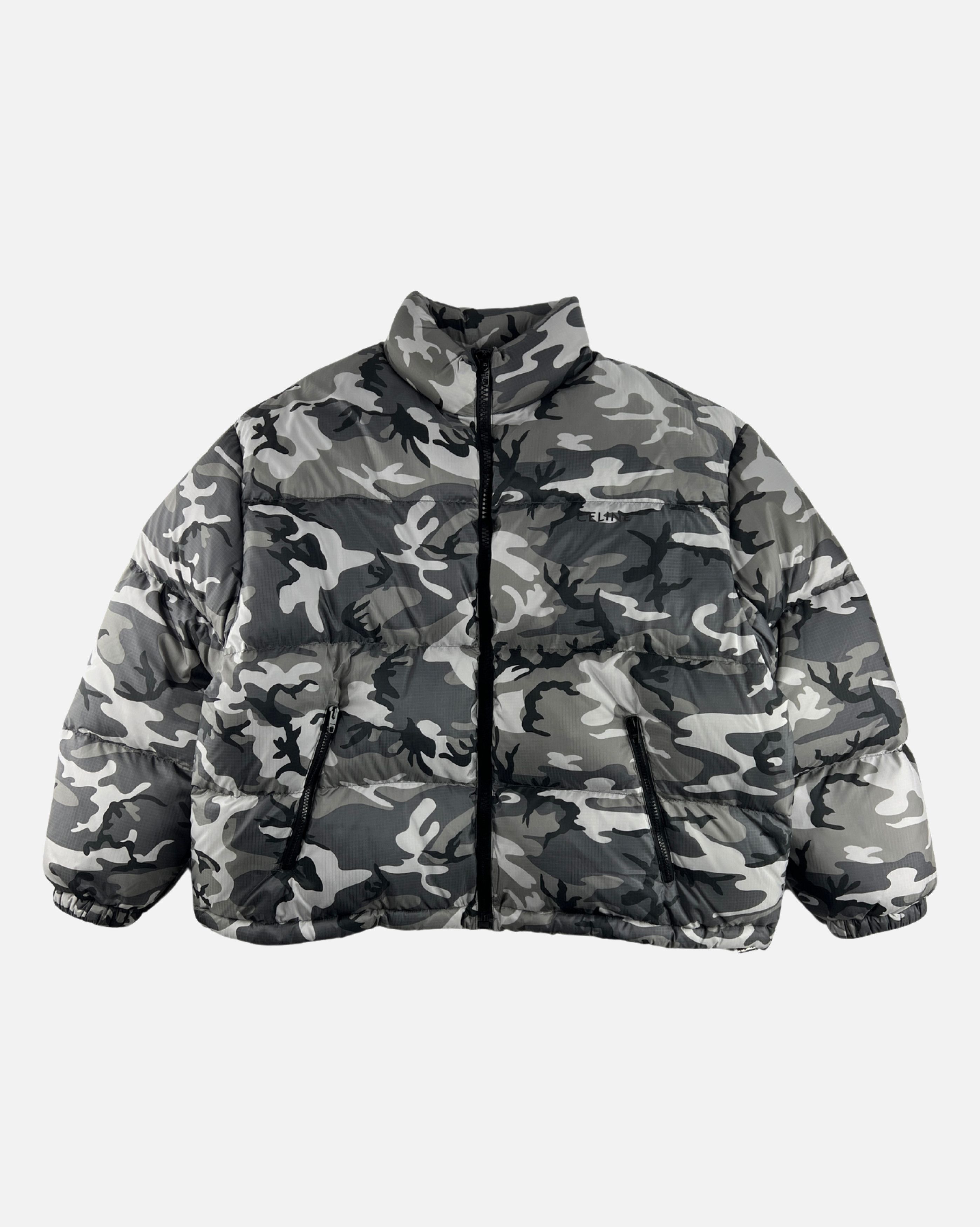 Celine Celine Grey Camo Nylon Logo Puffer Jacket | Grailed