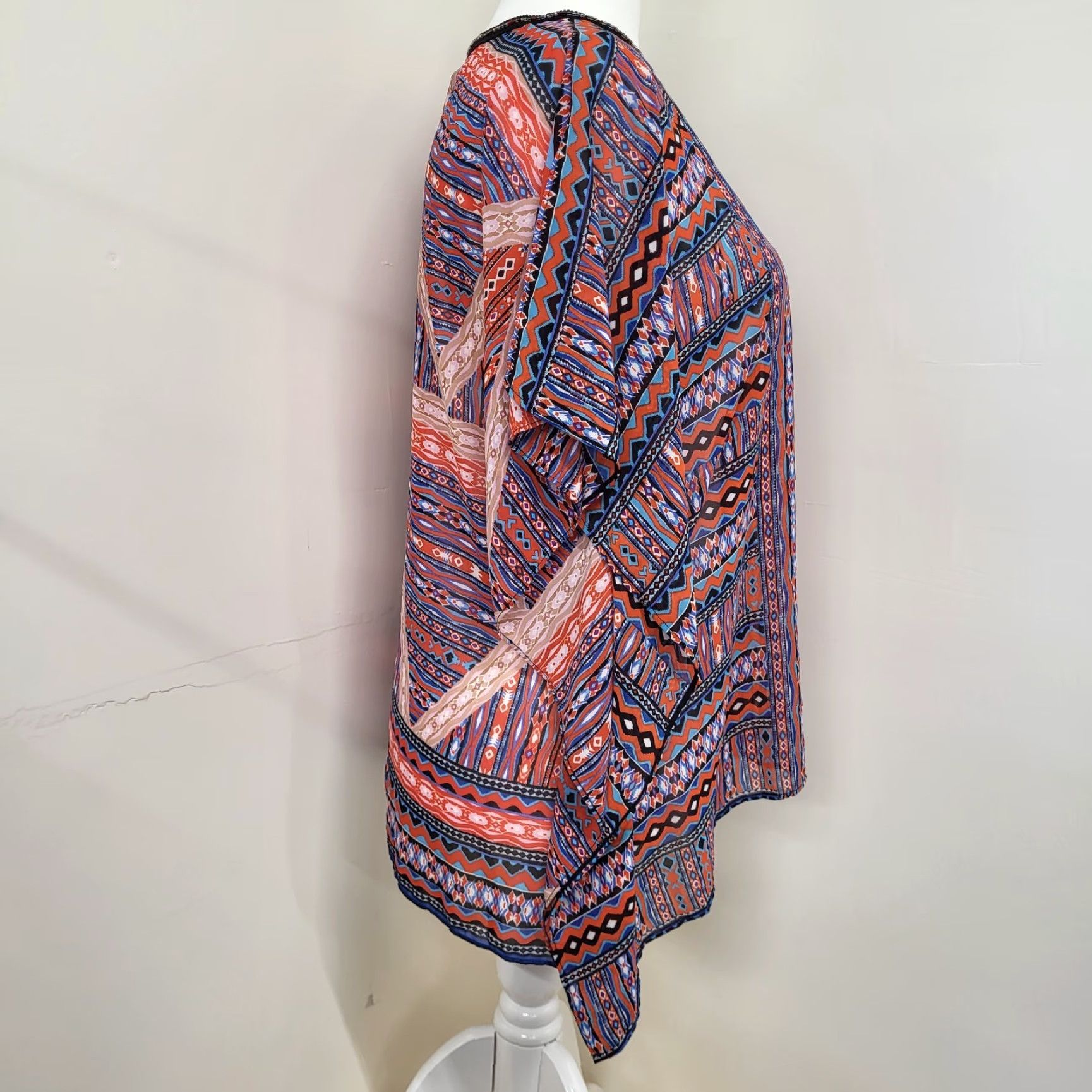 Vintage ND New Directions Shirt Women Size L Beaded Chiffon Red Blue Aztec Tunic Blouse Size L / US 10 / IT 46 - 7 Thumbnail