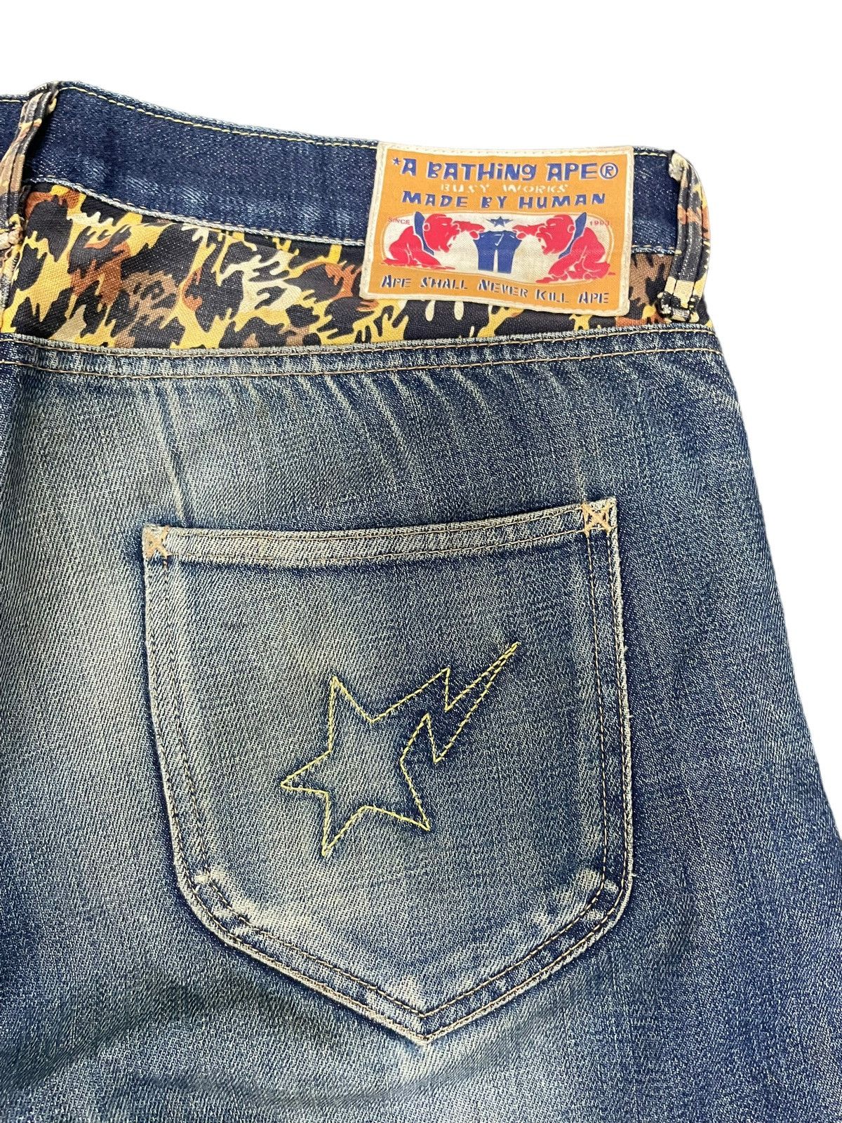 Bape Vintage Bape Star Selvedge Faded Distresed Denim Size US 35 - 10 Thumbnail