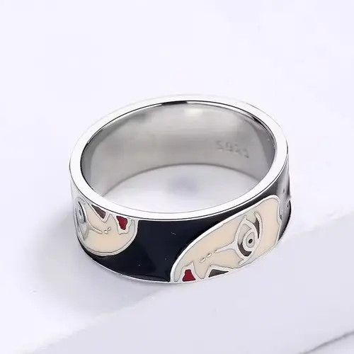 Ring Of Fire Creative Handmade Irregular Half Face Enamel Heart Ring Size ONE SIZE - 4 Thumbnail