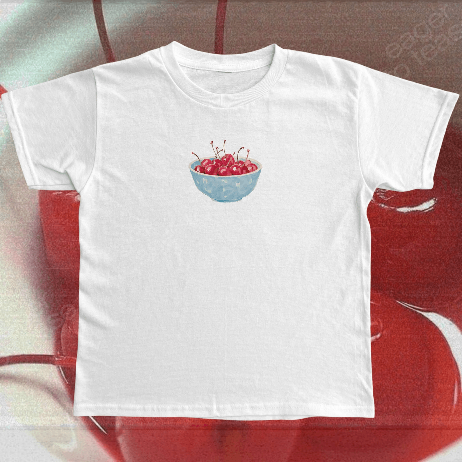 Other Painted Blue Bowl of Cherries Baby Tee Size XL / US 12-14 / IT 48-50 - 1 Thumbnail