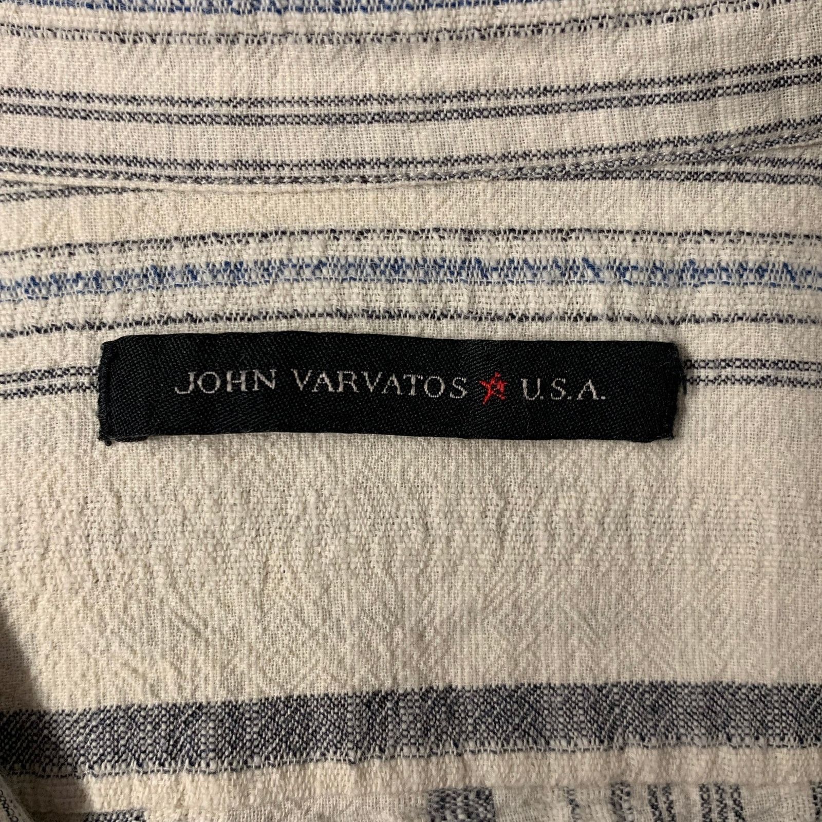 John Varvatos JOHN VARVATOS U.S.A. L Cream Blue Stripe Cotton L/S Shirt Size US L / EU 52-54 / 3 - 5 Thumbnail