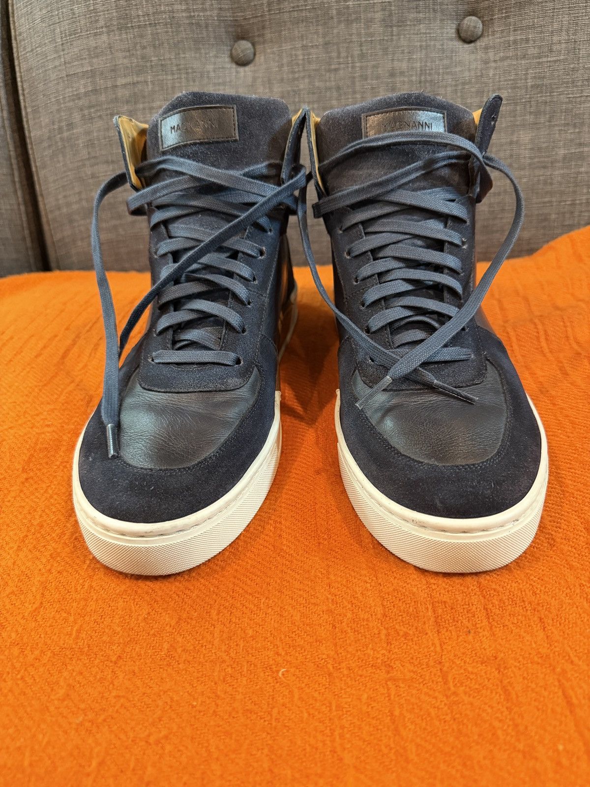 Magnanni 🔵 Men's Navy Leather High-Top Sneakers 🔵 Size US 9.5 / EU 42-43 - 5 Thumbnail