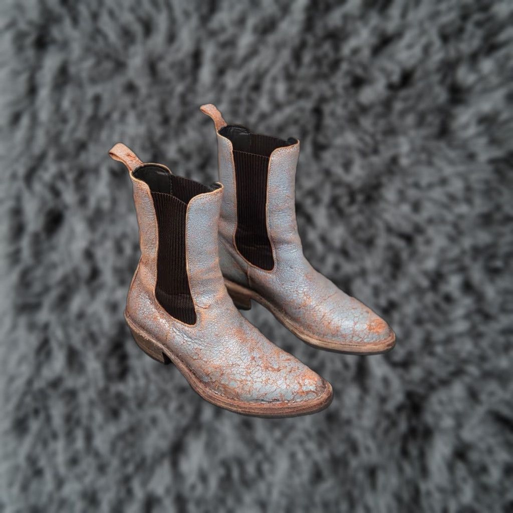MoMA Moma Italy Design blue crackle aged western leather pull on boots Size US 5 / IT 35 - 1 Thumbnail