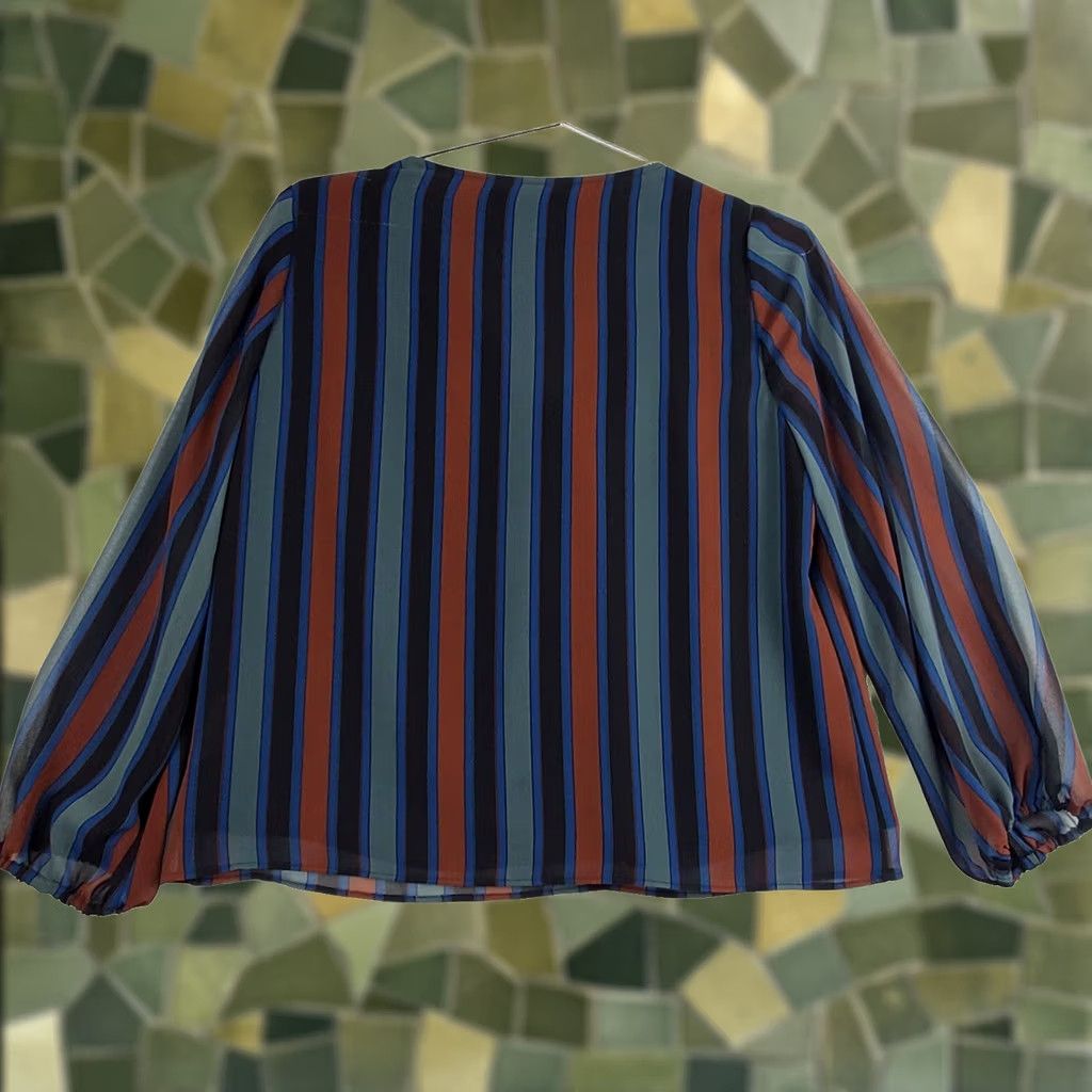 Madewell Madewell Blouse Womens Small Blue Striped Polyester Flowy Lined V-Neck Pullover Size S / US 4 / IT 40 - 1 Thumbnail