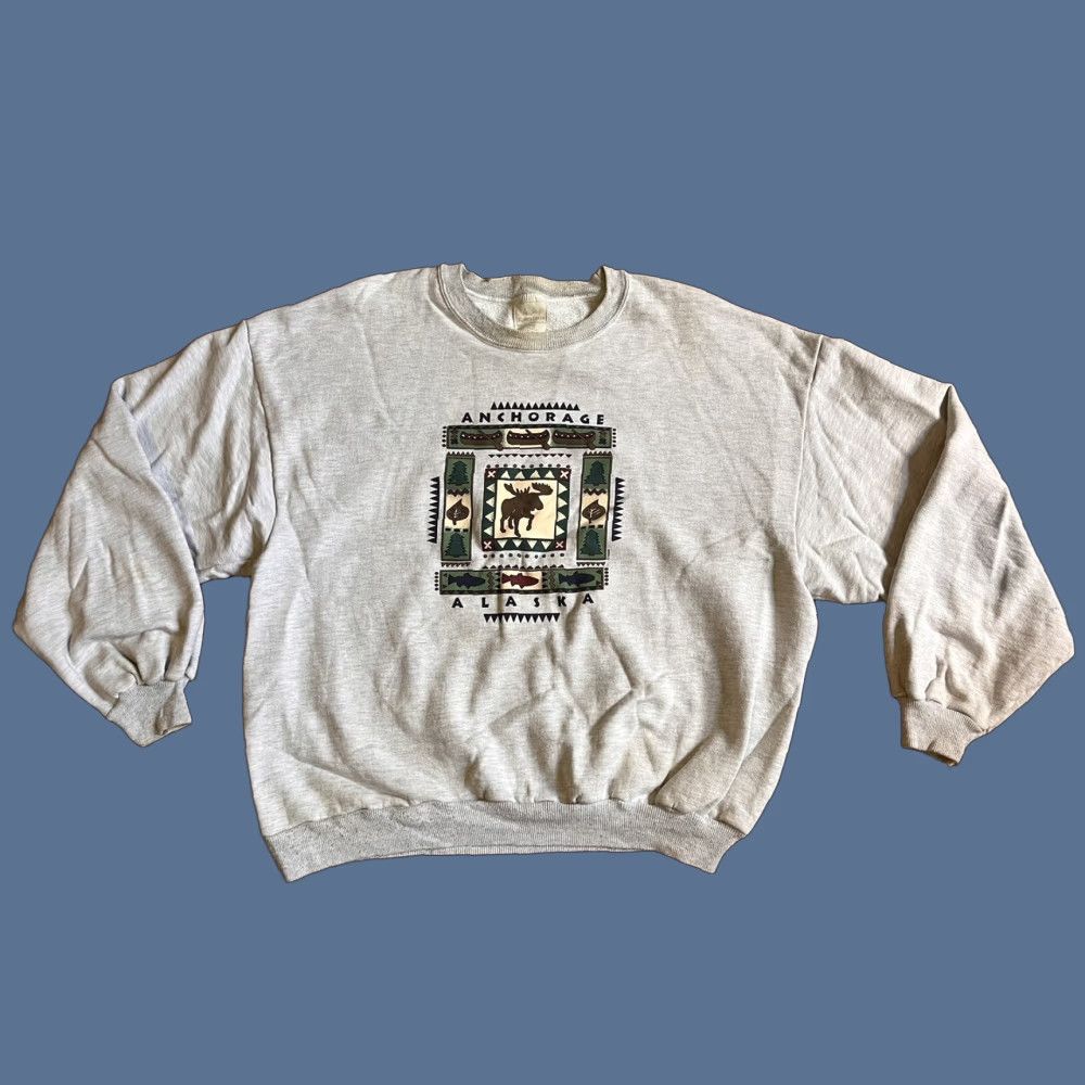 Vintage VINTAGE Beaver Creek Sweatshirt Men's XL Gray Anchorage Alaska 90s Graphic Print Pullover Crew Neck Size US XL / EU 56 / 4 - 1 Thumbnail
