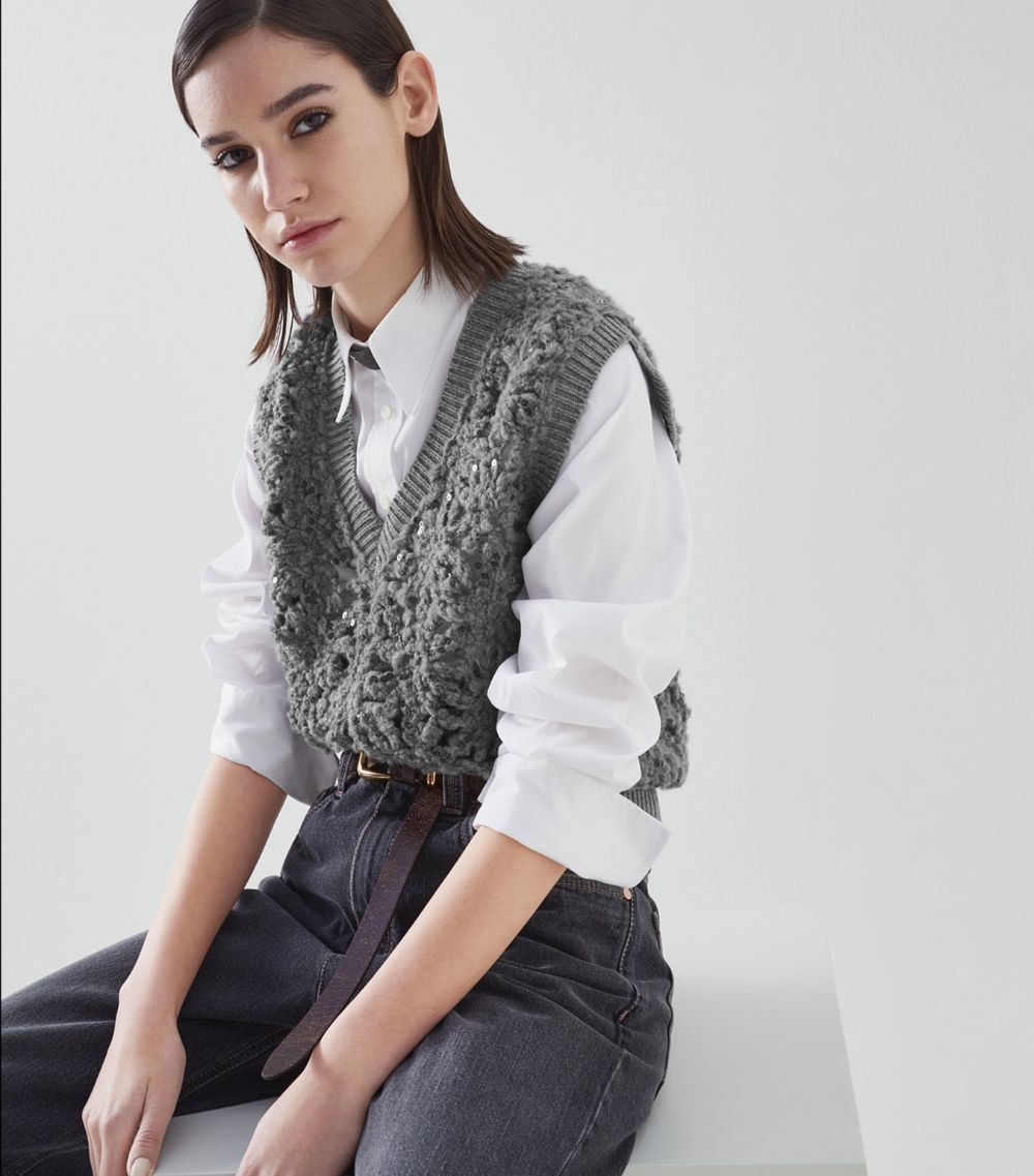Brunello Cucinelli o1la1rc1a0325 Knitted Vest in Grey Size S / US 4 / IT 40 - 2 Thumbnail