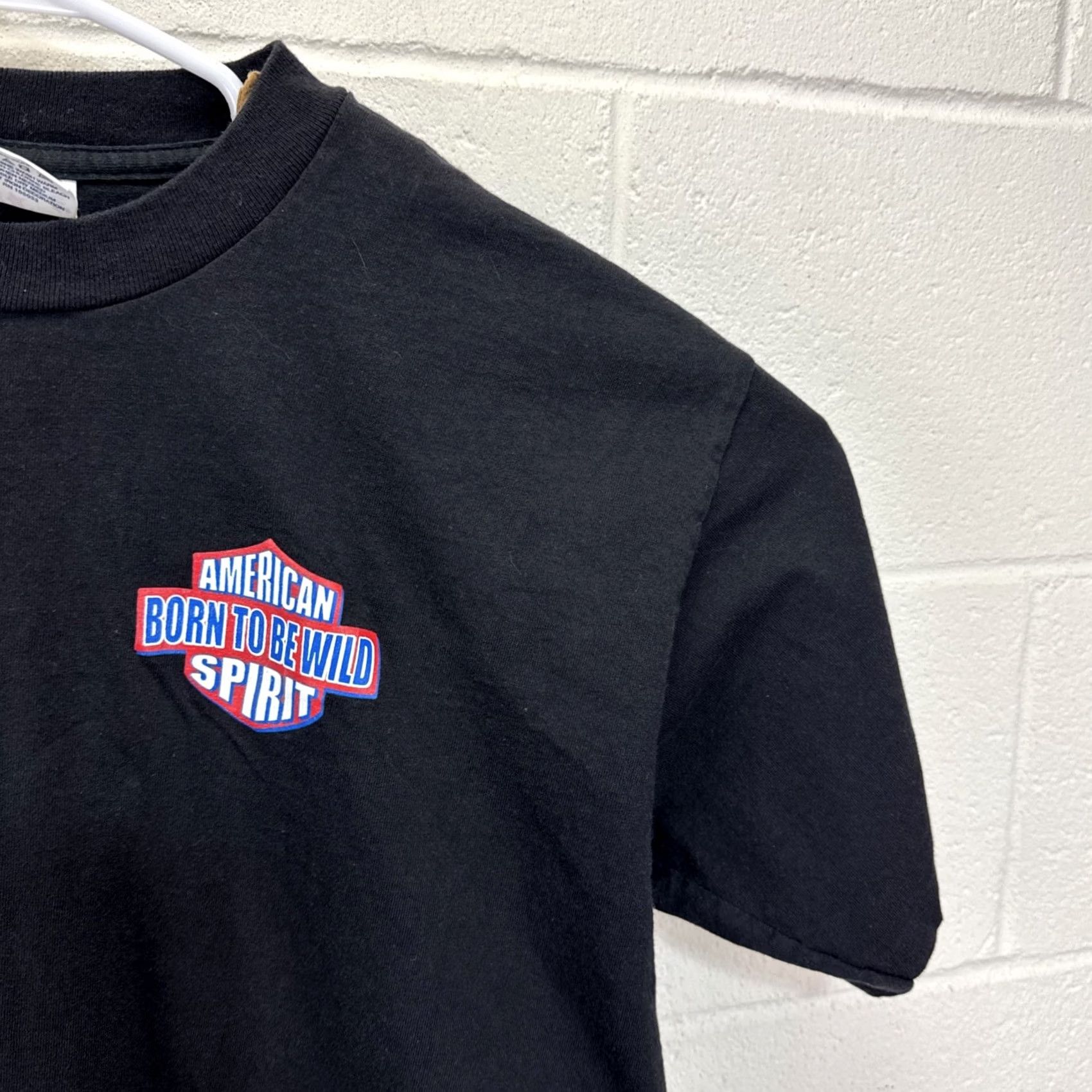 Vintage VINTAGE American Spirit T Shirt Motorcycle Biker Born To Be Wild Eagle Large Black Cotton Alore Size US L / EU 52-54 / 3 - 7 Thumbnail