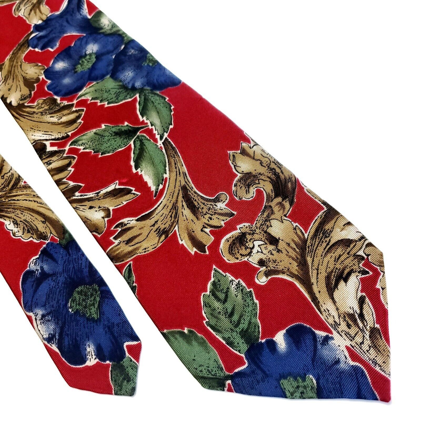 Designer Andhurst Red Floral Print Short Wide Silk Tie Size ONE SIZE - 1 Thumbnail