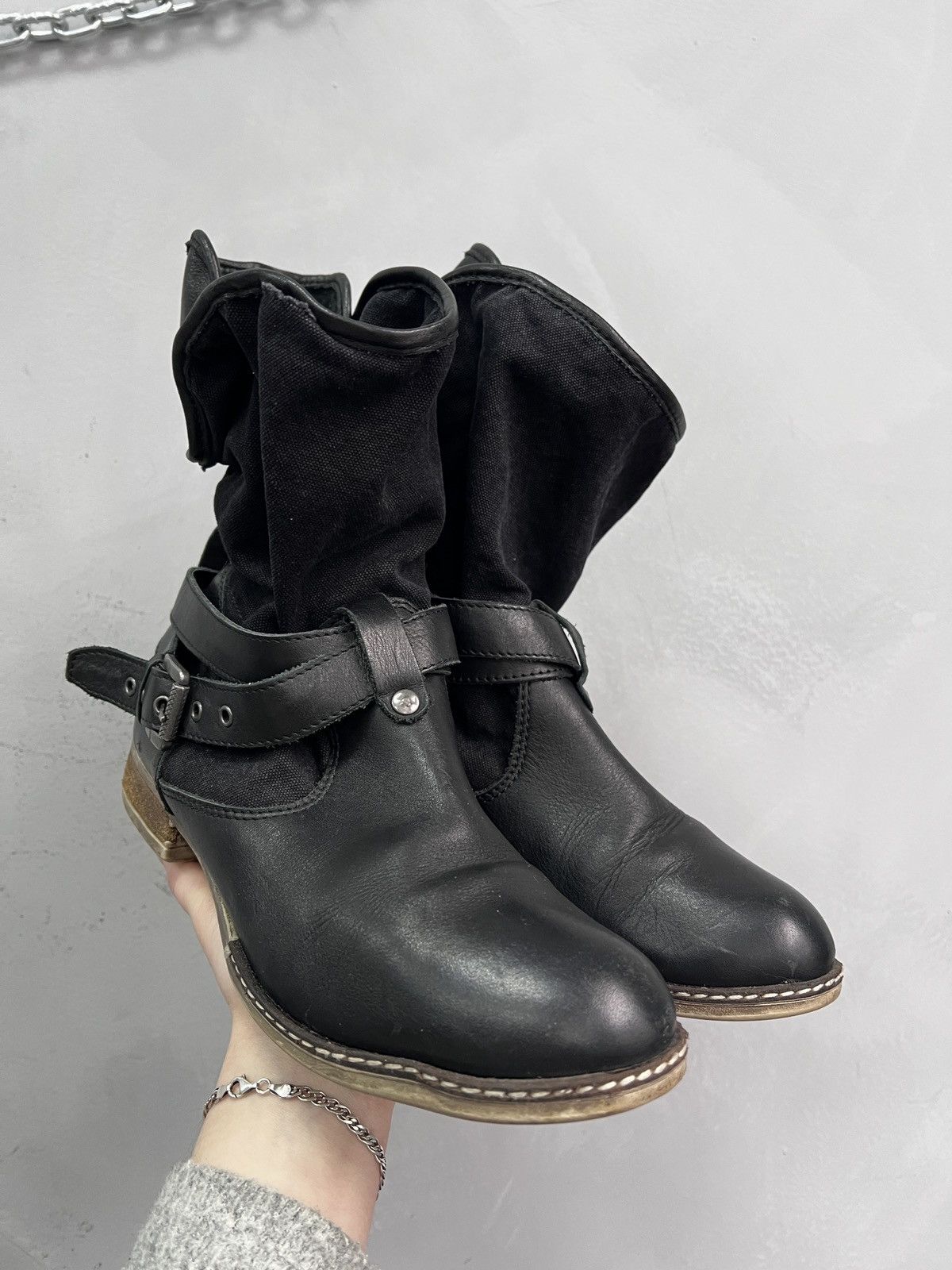 Hedi Slimane Leather ankle moto leather y2k boots belted margiela style Size US 7.5 / EU 40-41 - 2 Thumbnail
