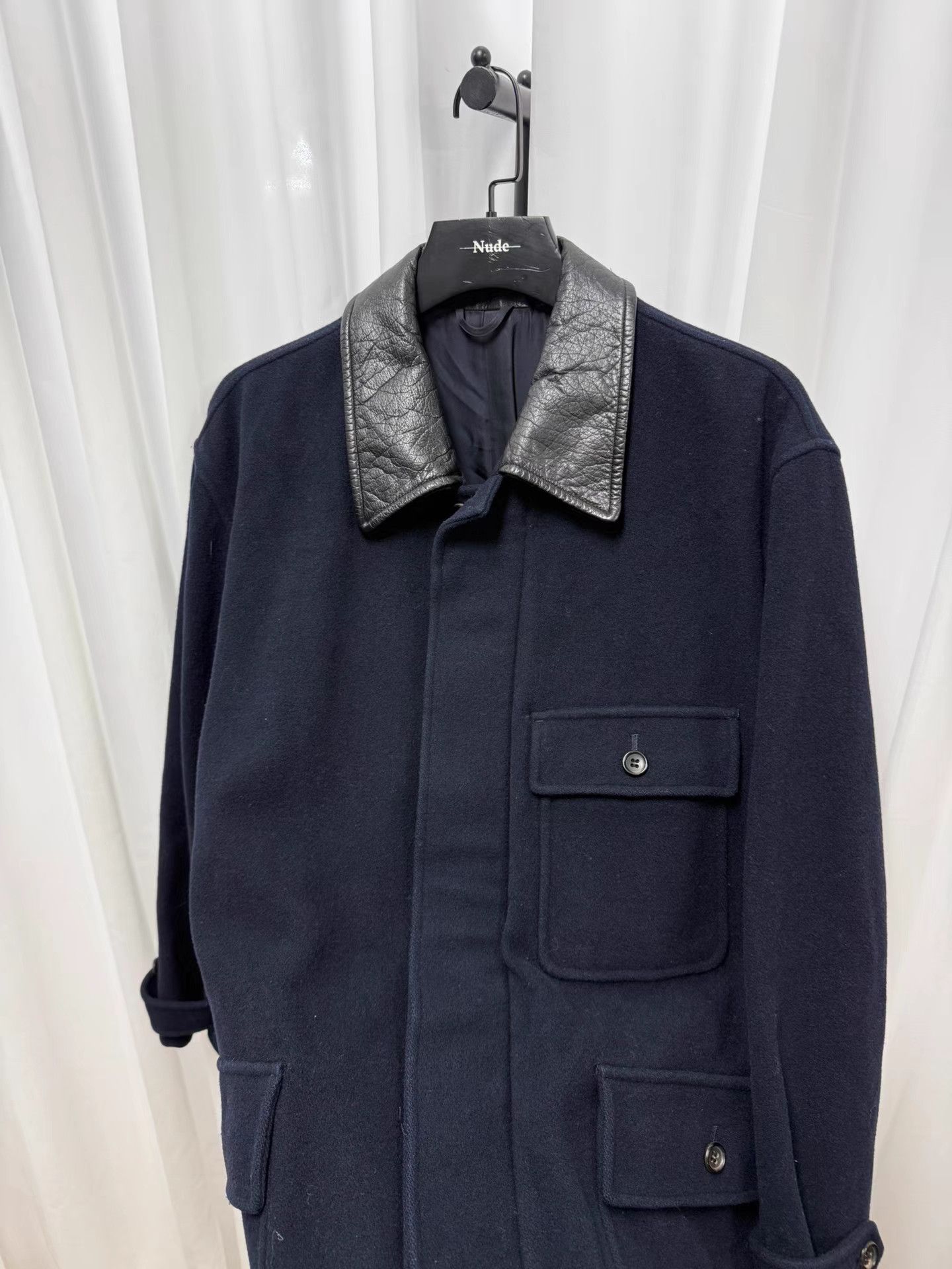 Comme des Garcons Homme CDG Homme 1991AW Leather Collar Wool Coat K20 Size US M / EU 48-50 / 2 - 5 Thumbnail