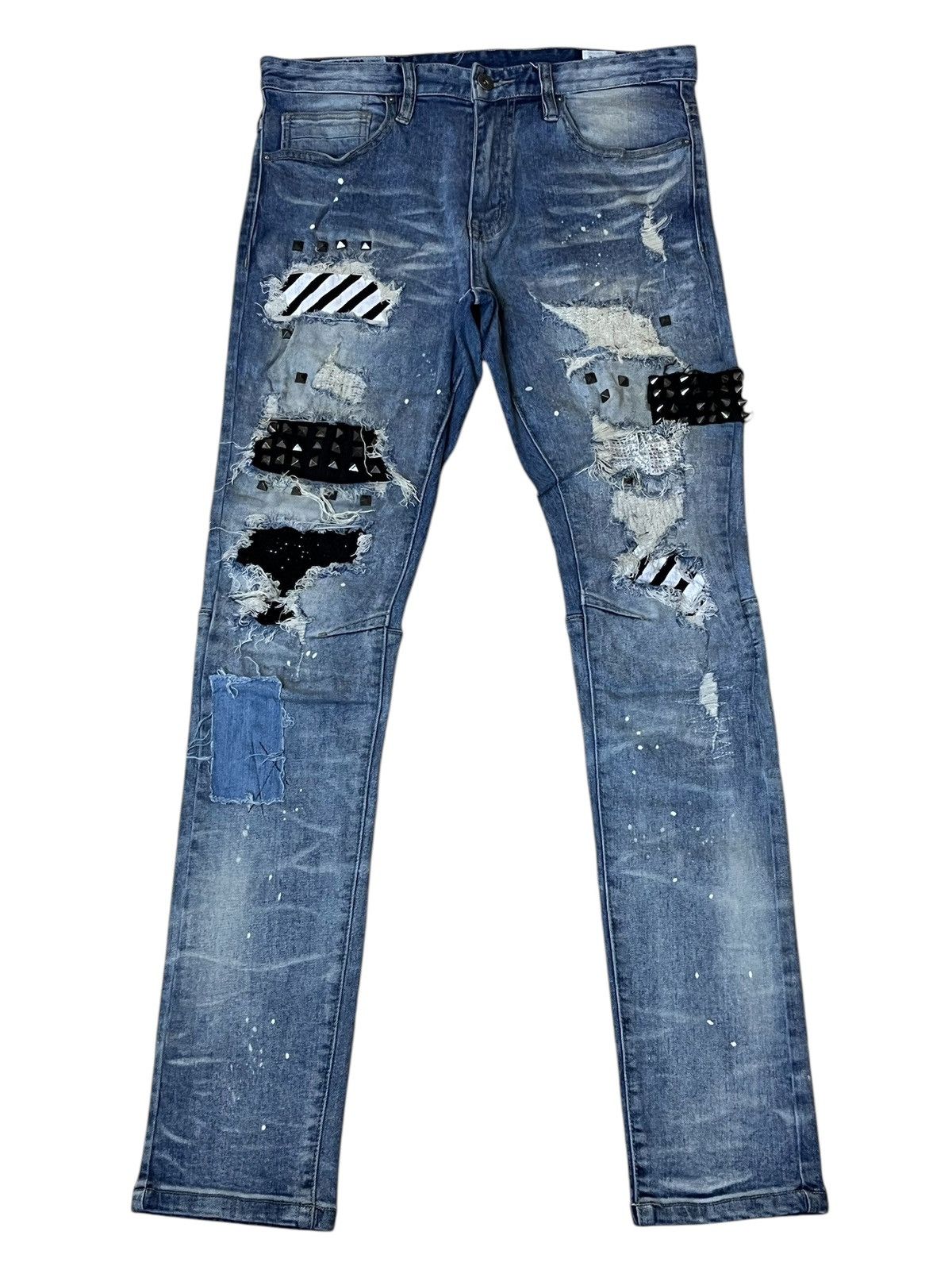 Japanese Brand SICK🔥SMOKE RISE DISTRESSED WITH STUDDED/SPIKE STYLE JEANS Size US 33 - 1 Thumbnail