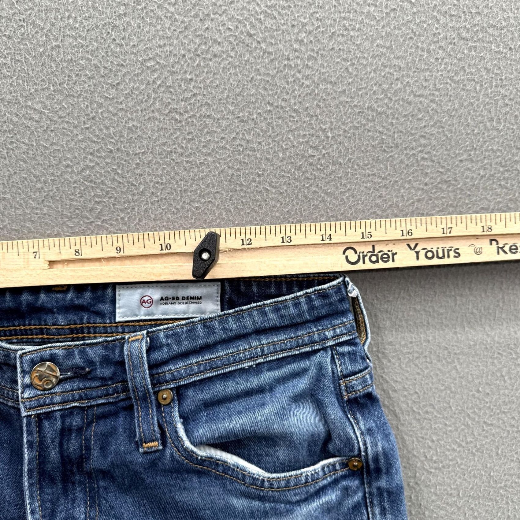 Denime AG Adriano Goldschmied The Tellis Jeans Slim Taper Blue 29R 29x31 Denim Stretch Mens Pants Size US 29 - 6 Thumbnail