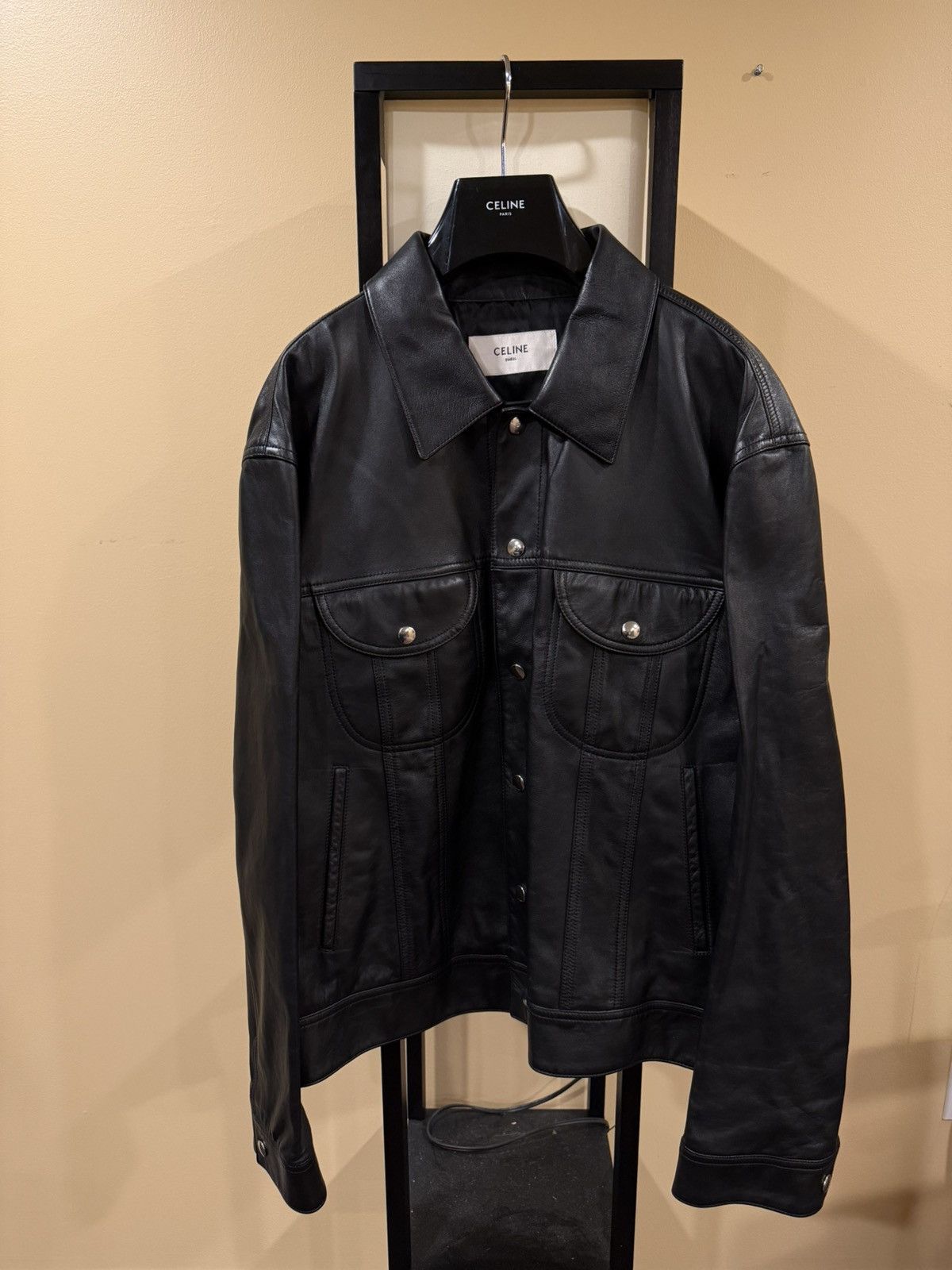 Celine Celine x Hedi SS23 Runway Bauhaus Leather Trucker Jacket Size US XL / EU 56 / 4 - 16 Thumbnail