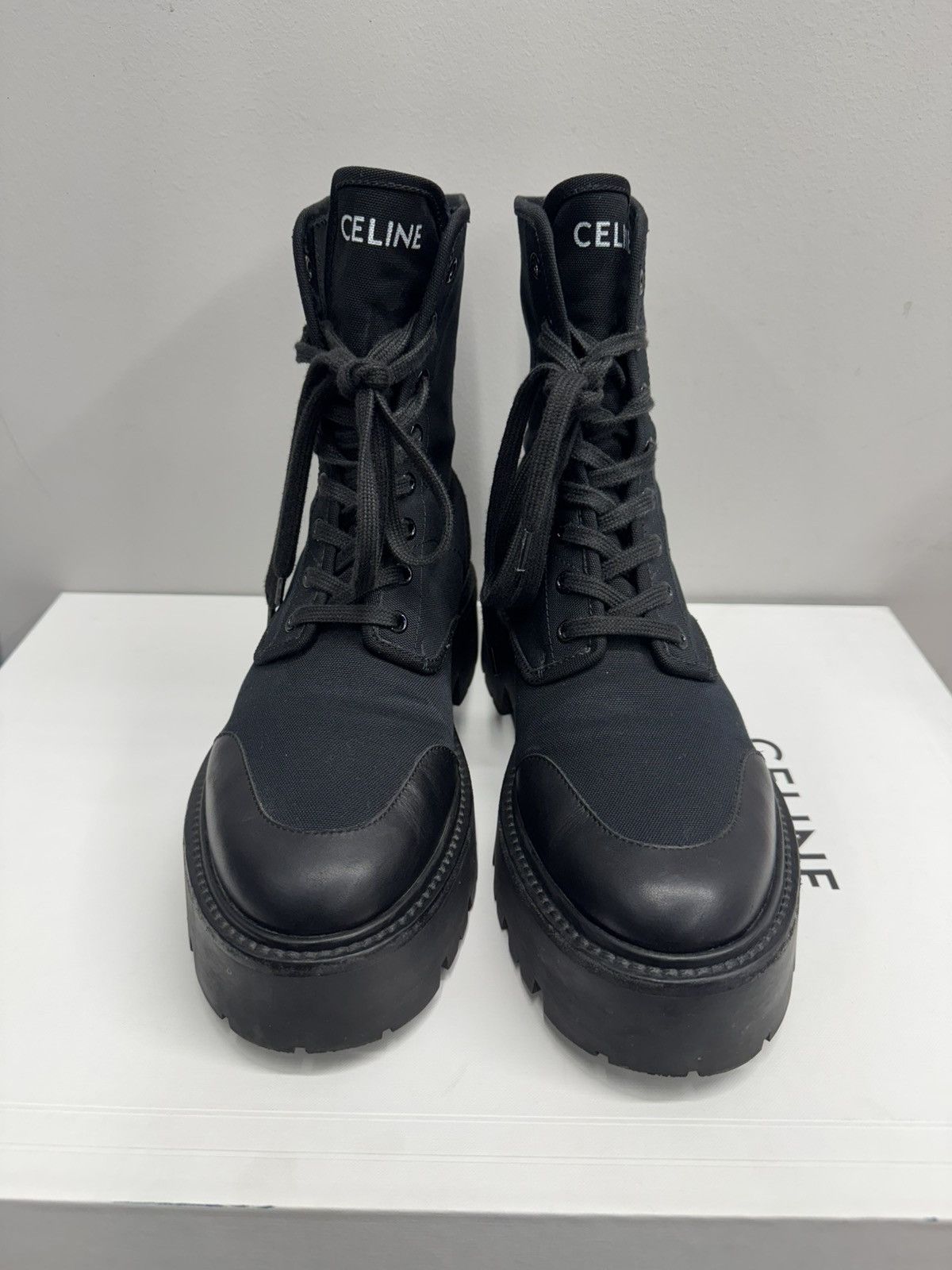 Celine Celine Bulky Lace-Up Boots In Canvas & Shiny Bull Black Size US 9 / EU 42 - 3 Thumbnail